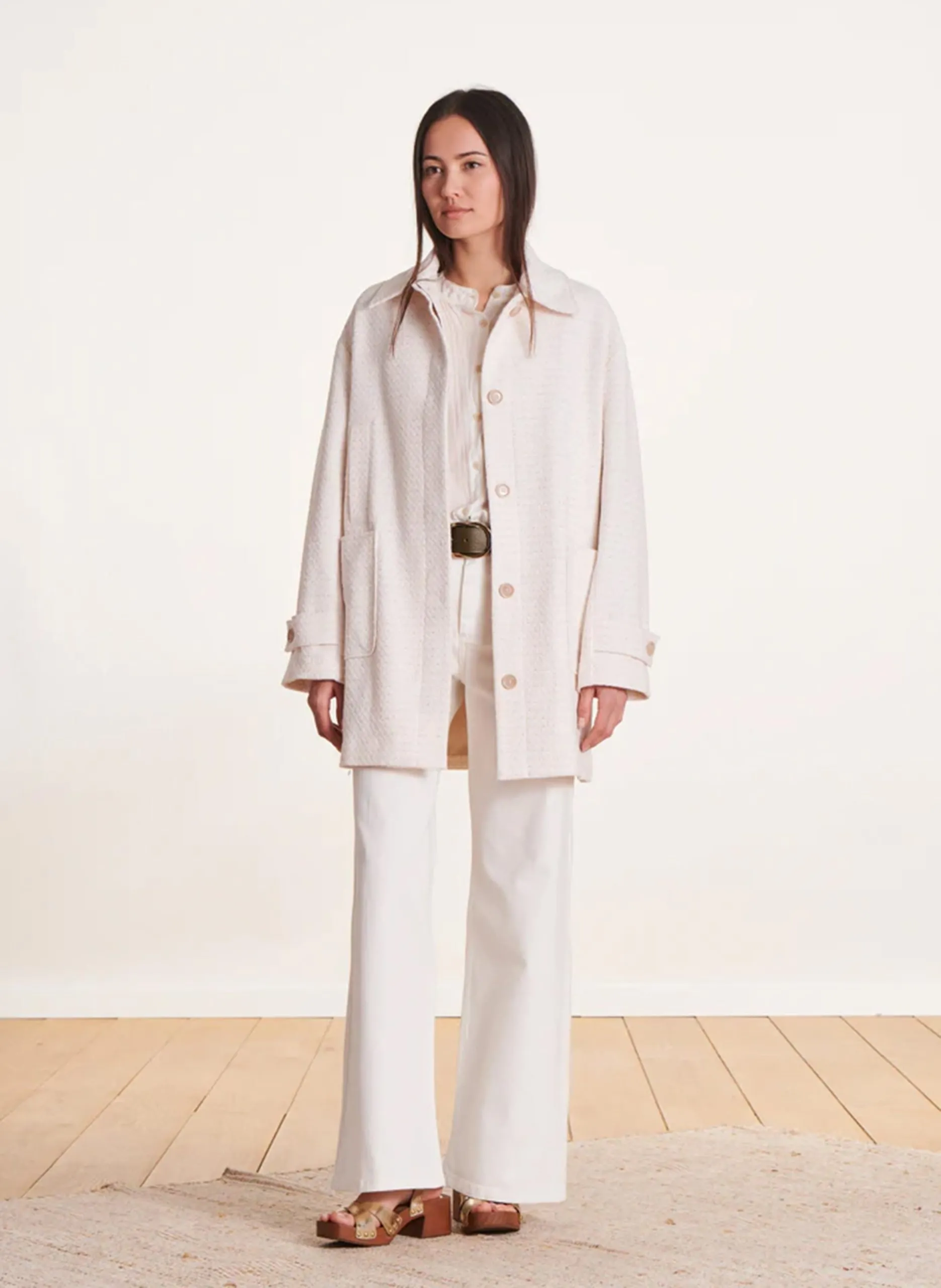 Manteau 3/4 droit boutonné Blanc