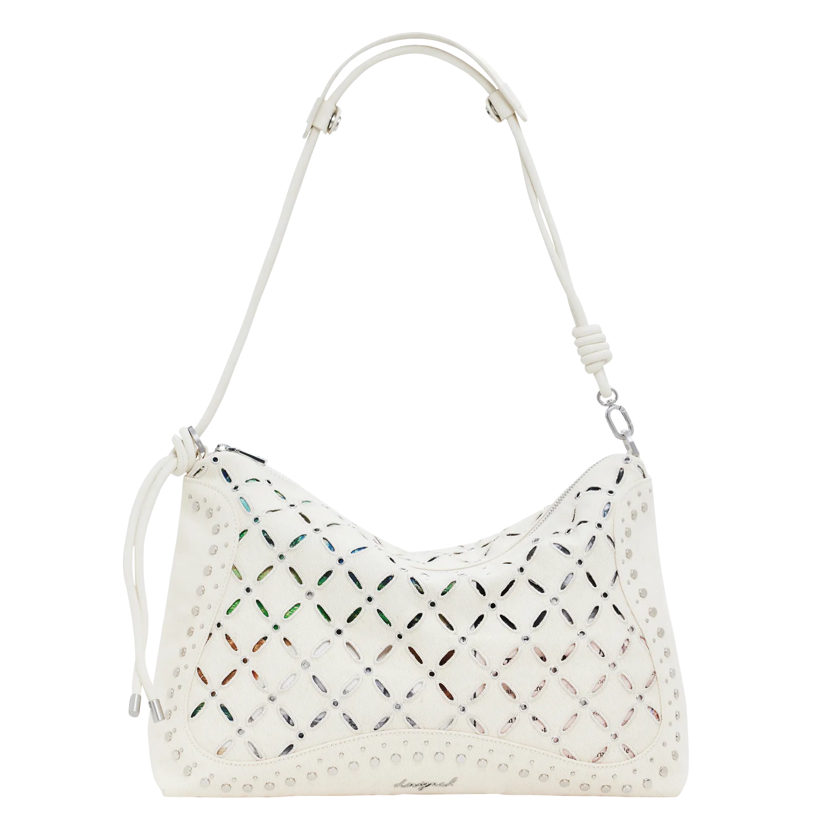 Sac bandoulière moyen perforé effet cuir Blanc