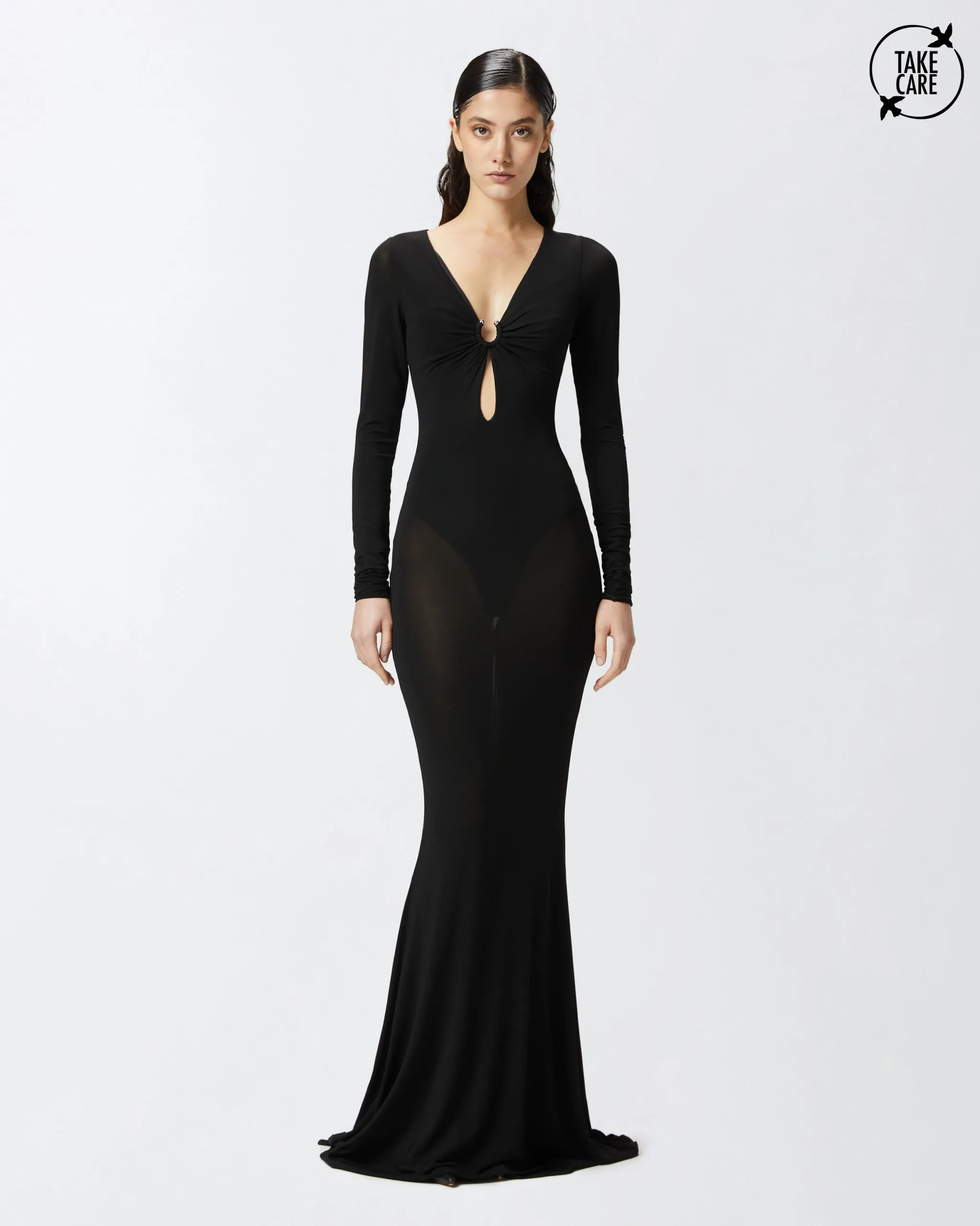 Robe élégante avec jupe semi-transparente et traîne Noir