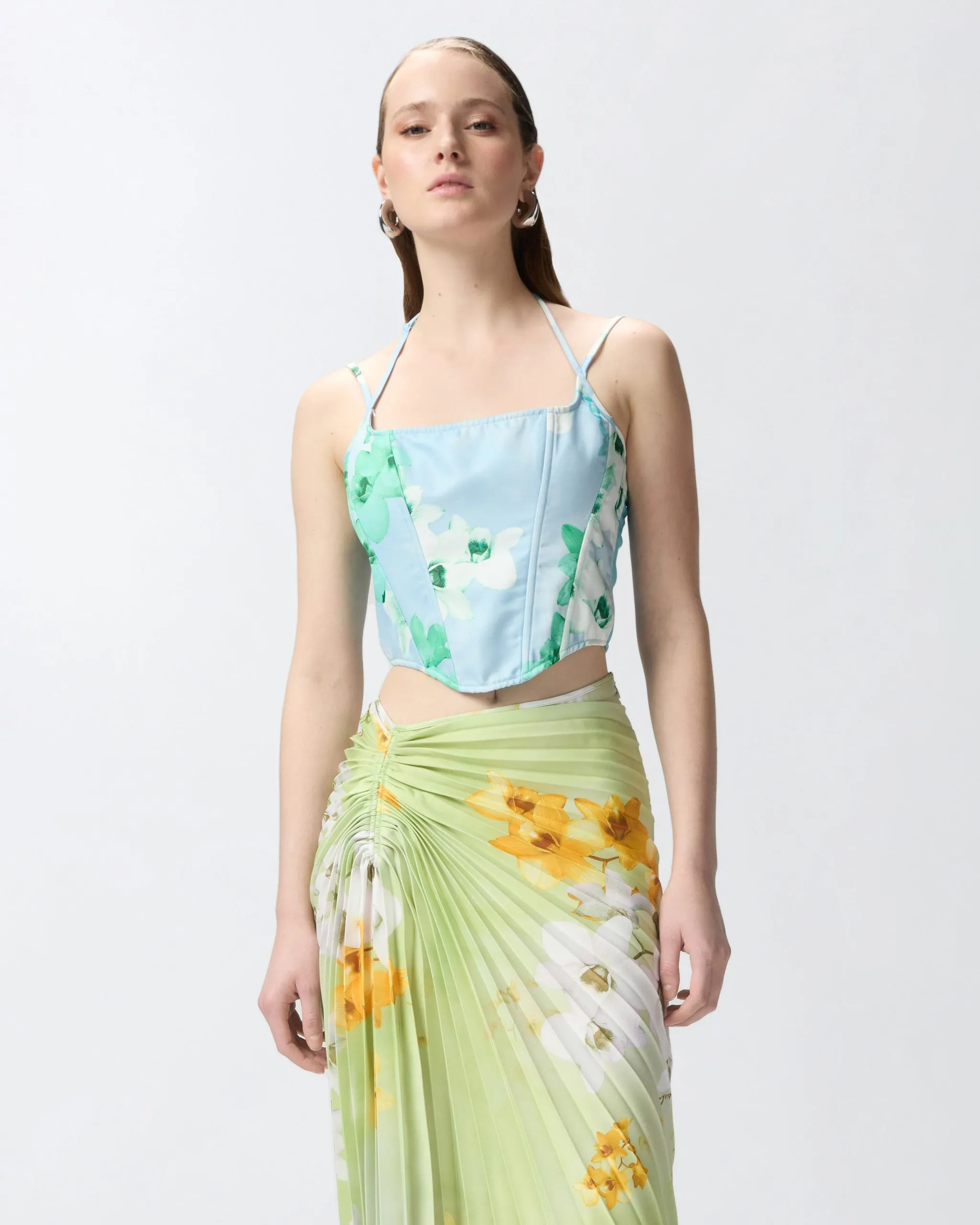 Top sans manches façon corset à fleurs Multicolore