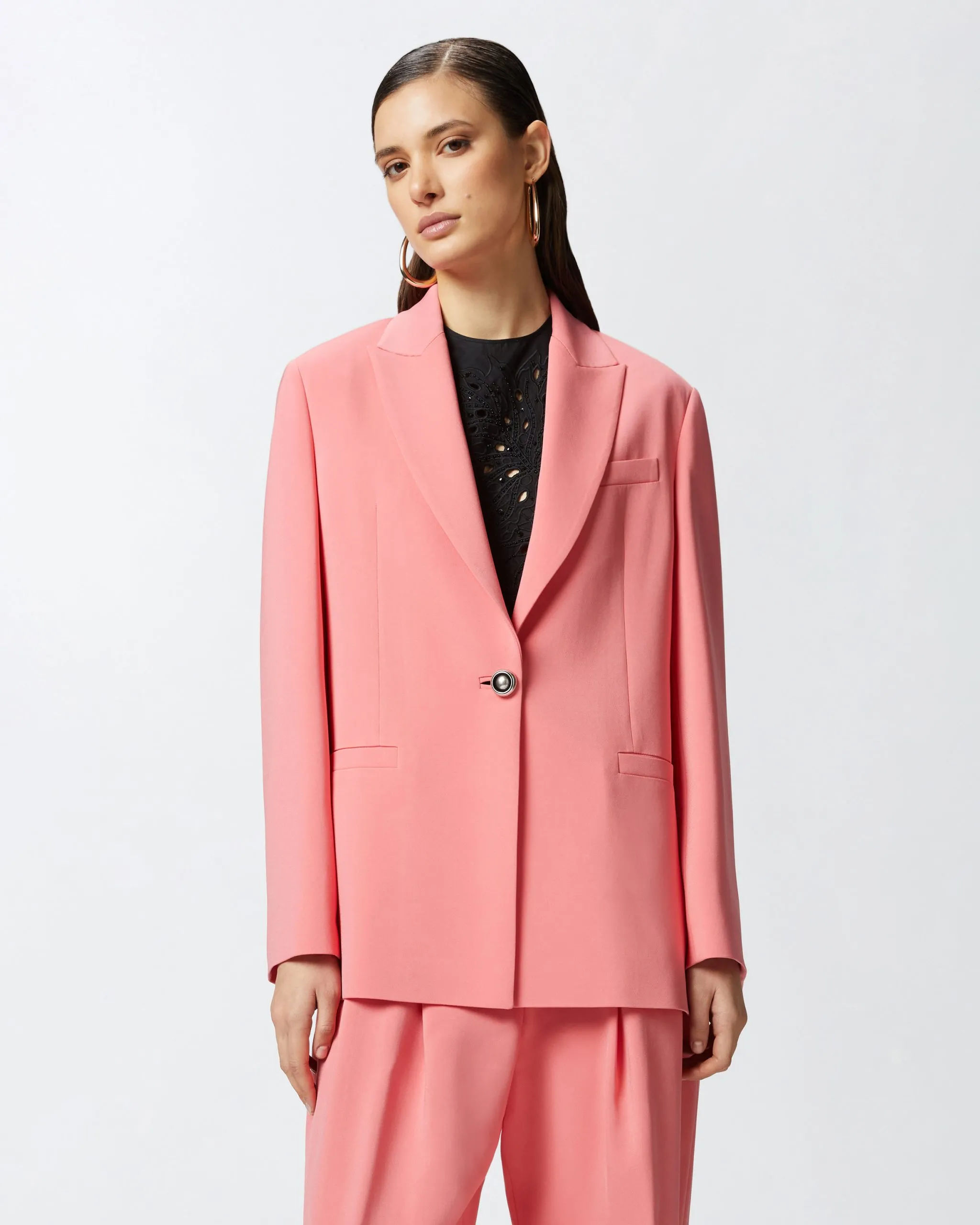 Blazer droit en cady avec bouton bijou Rouge