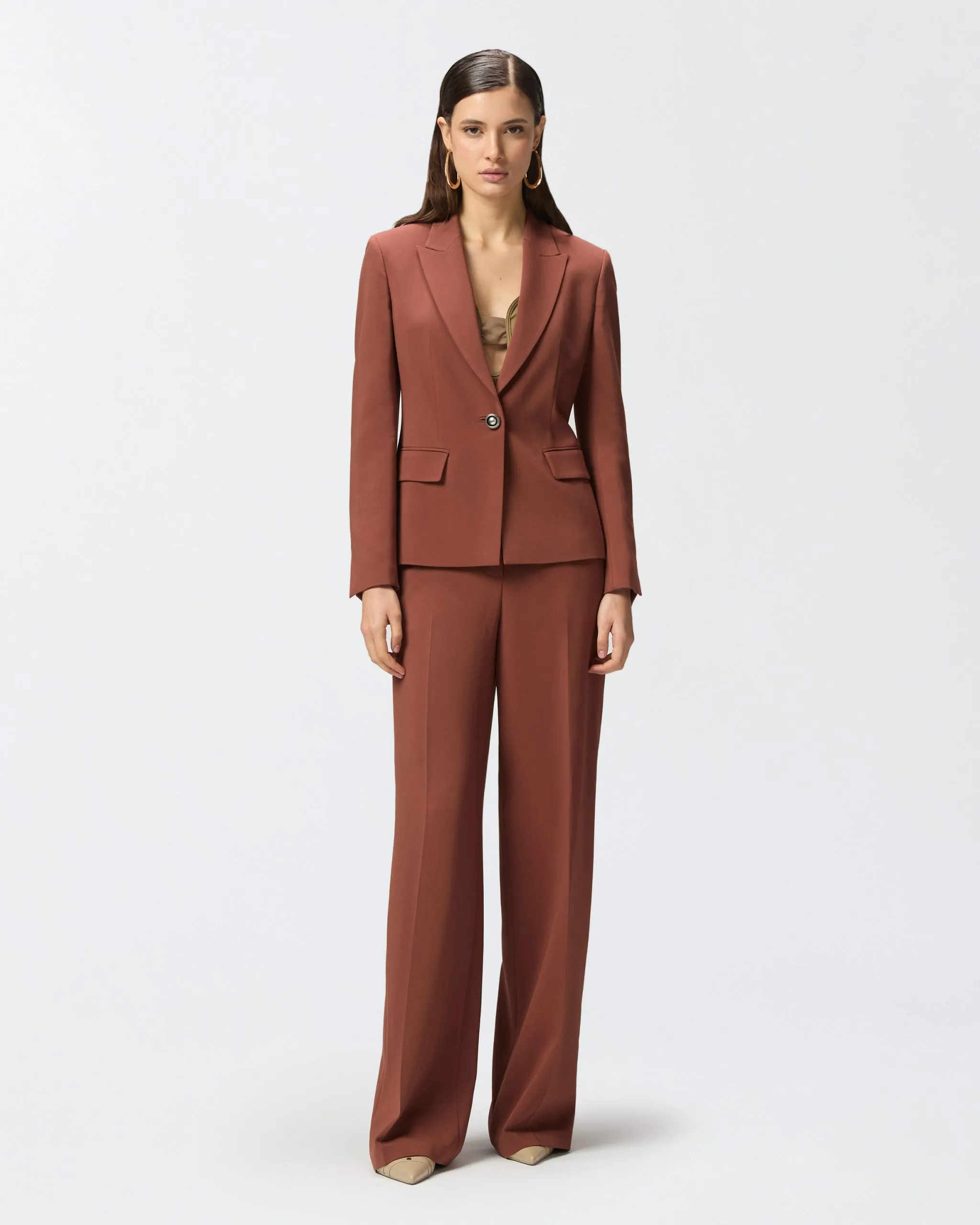 Pantalon de cérémonie wide leg en cady Marron