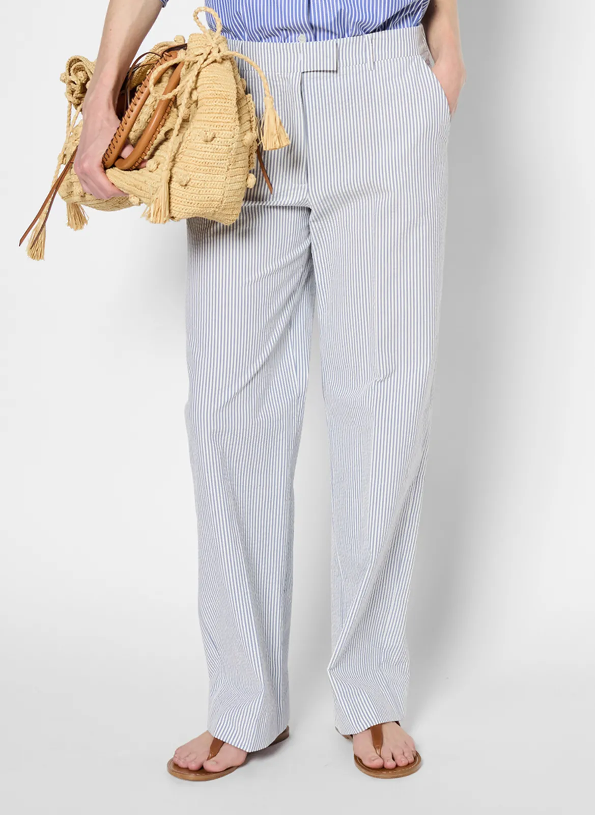 Pantalon droit à rayures en coton Bleu LILIA