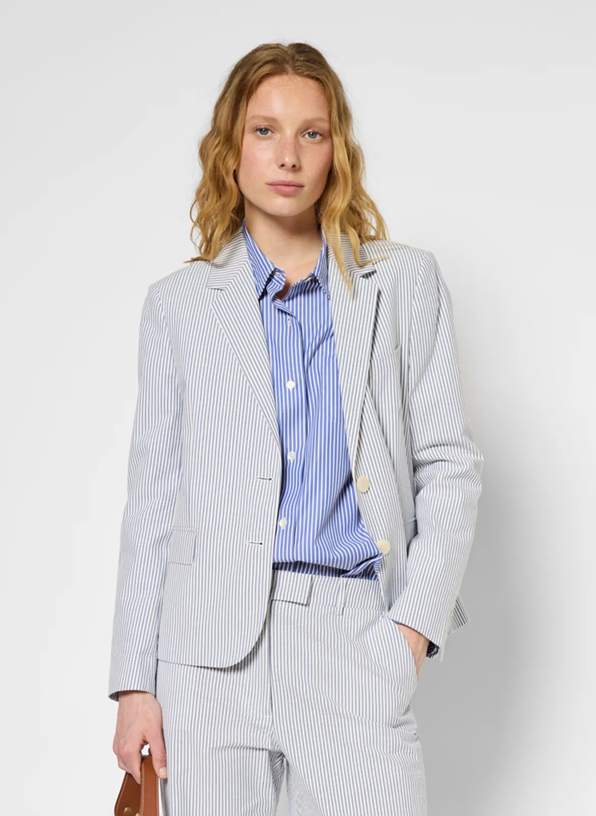 Veste tailleur cintrée à rayures Bleu RIVELLE