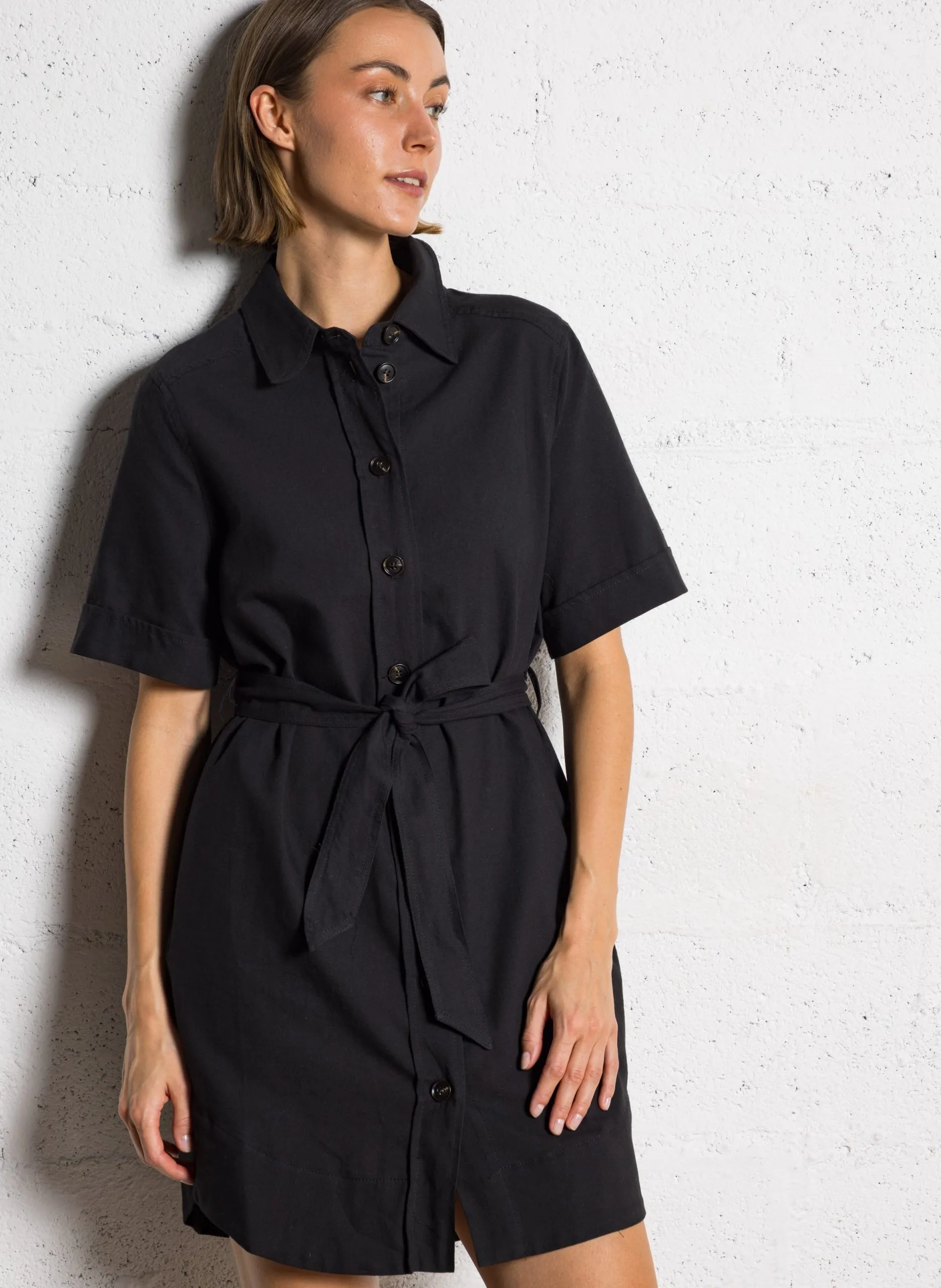 Robe midi droite en coton Noir