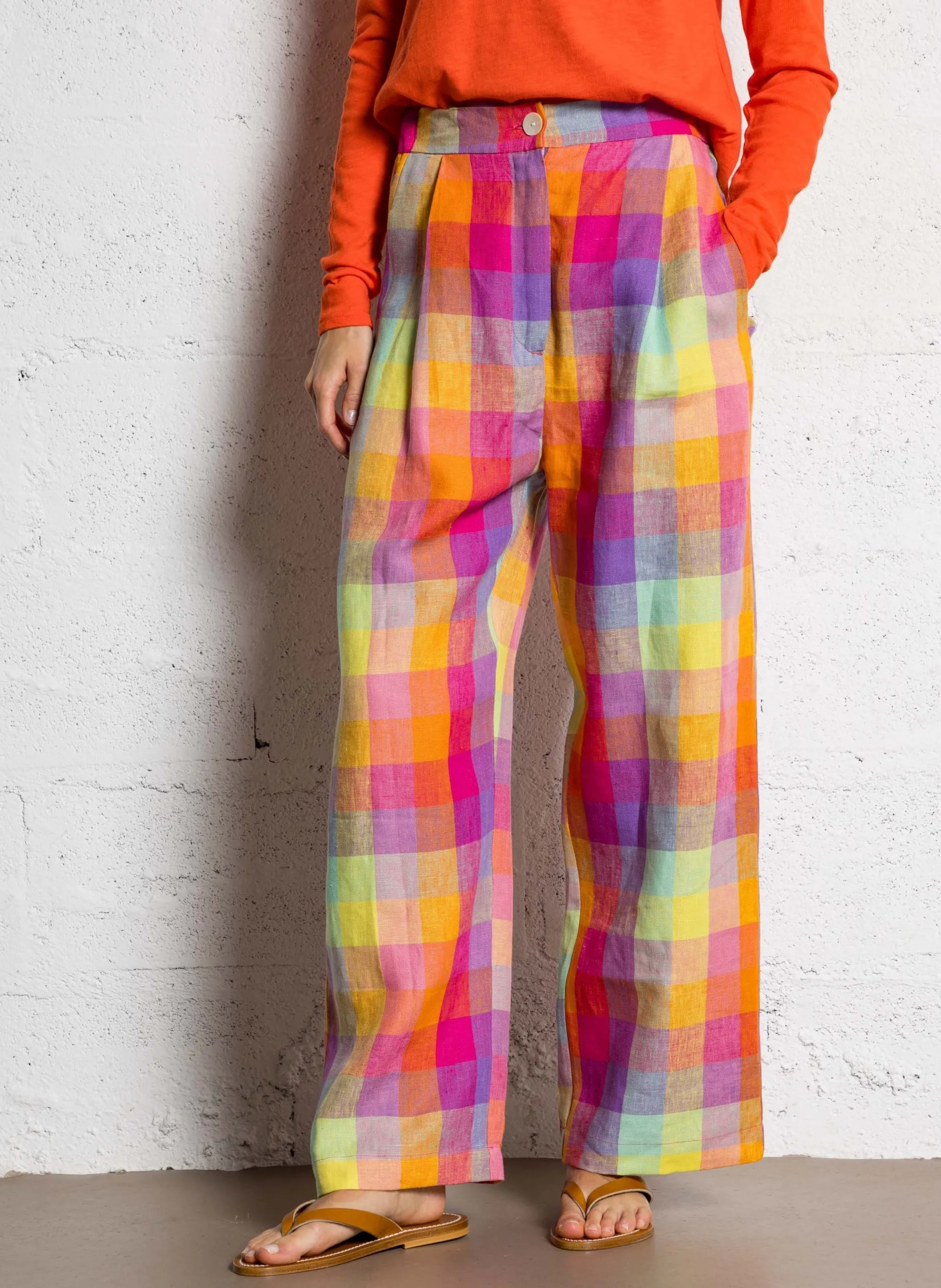 Pantalon large en lin imprimé Multicolore LIBBY