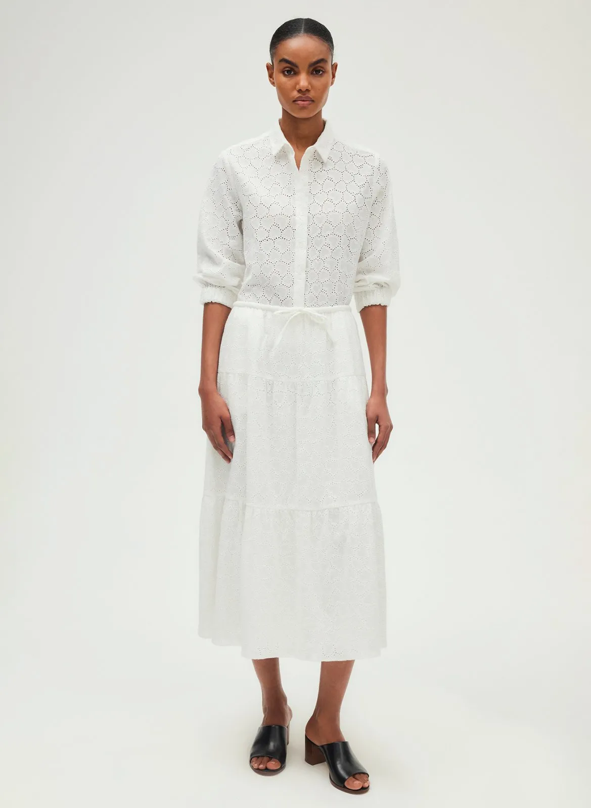 Jupe longue évasée en coton Blanc VASSIA