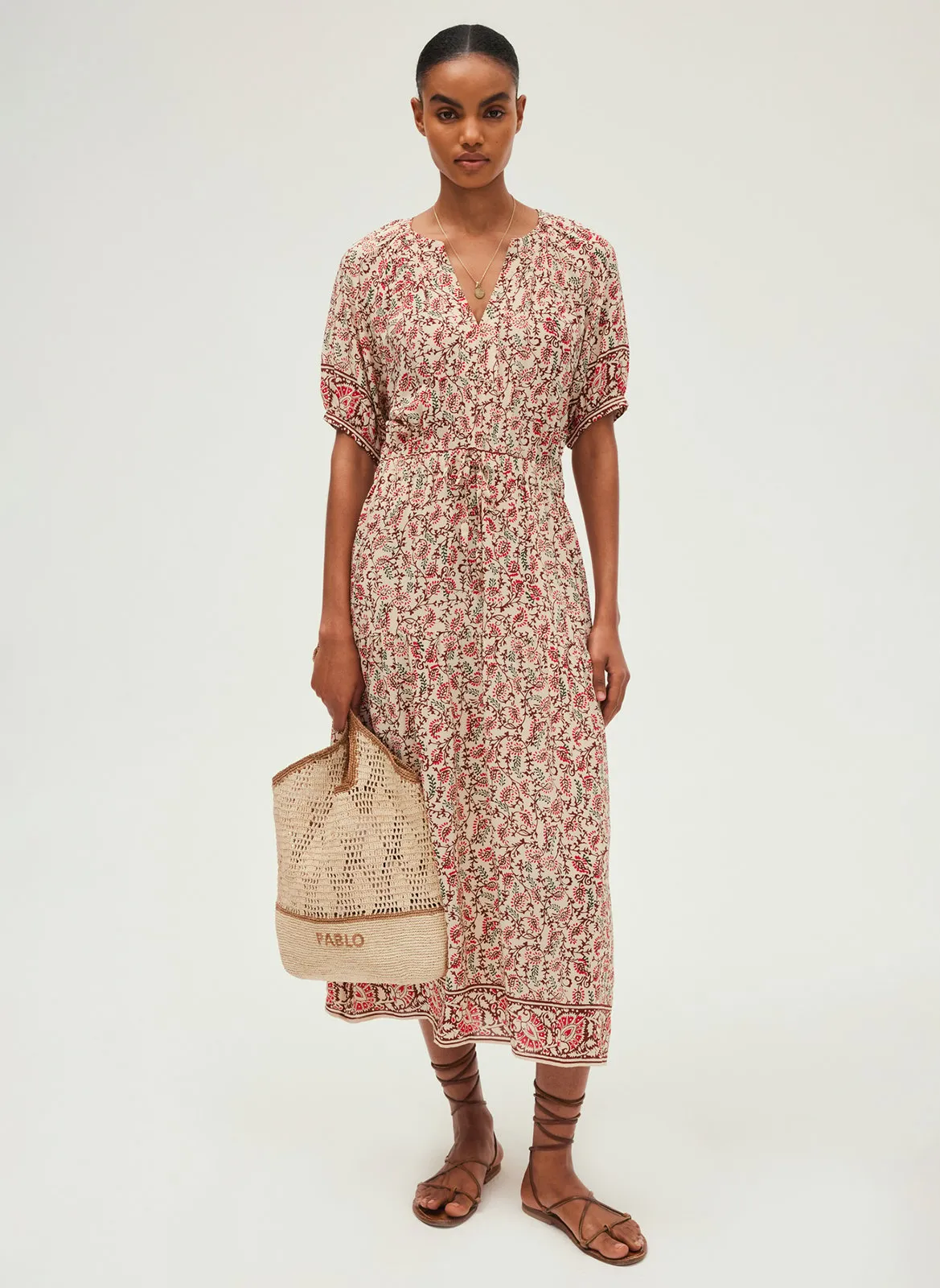 Robe longue imprimée Beige POMME