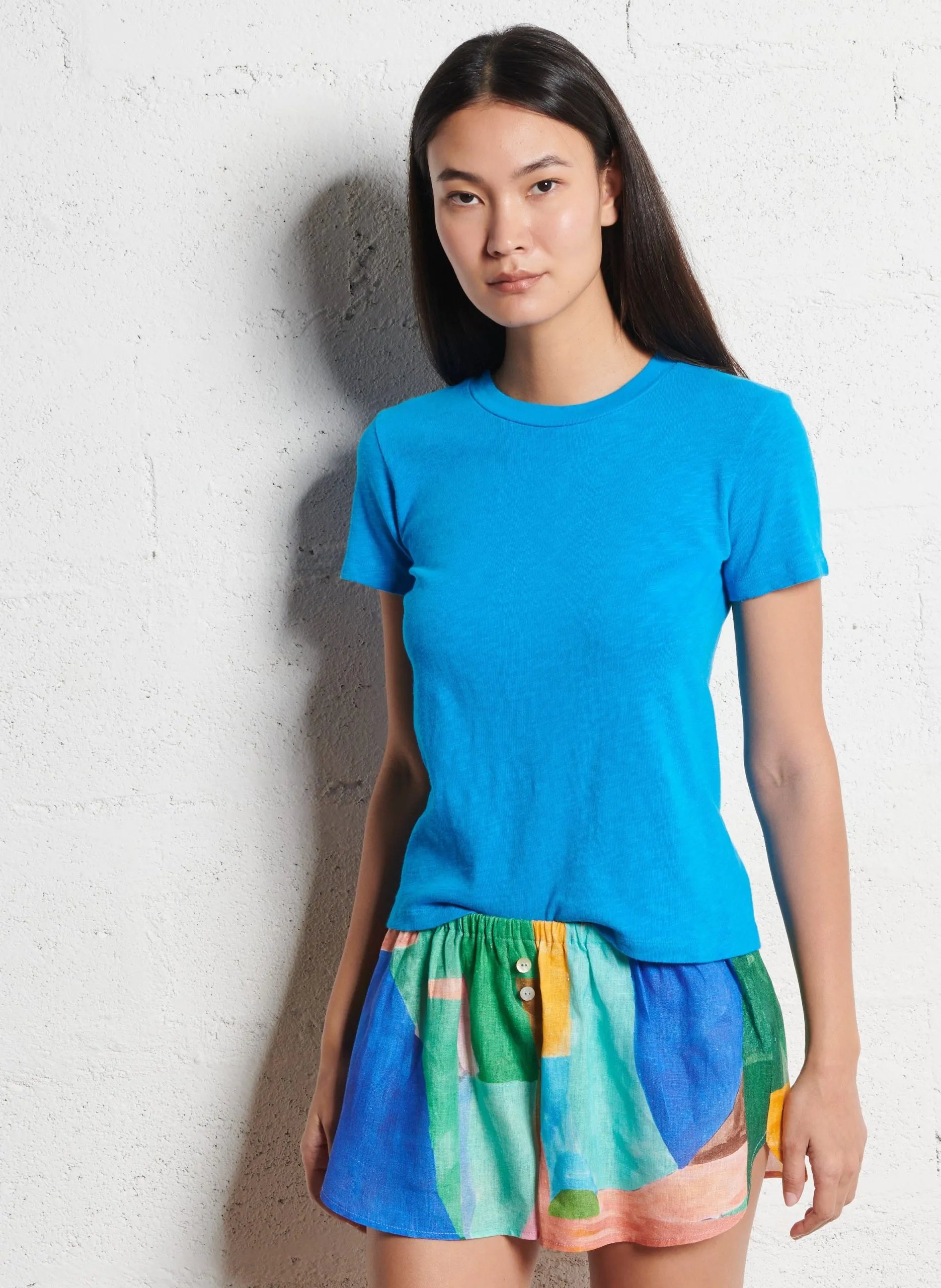 Tee-shirt col rond droit en coton Bleu SONOMA