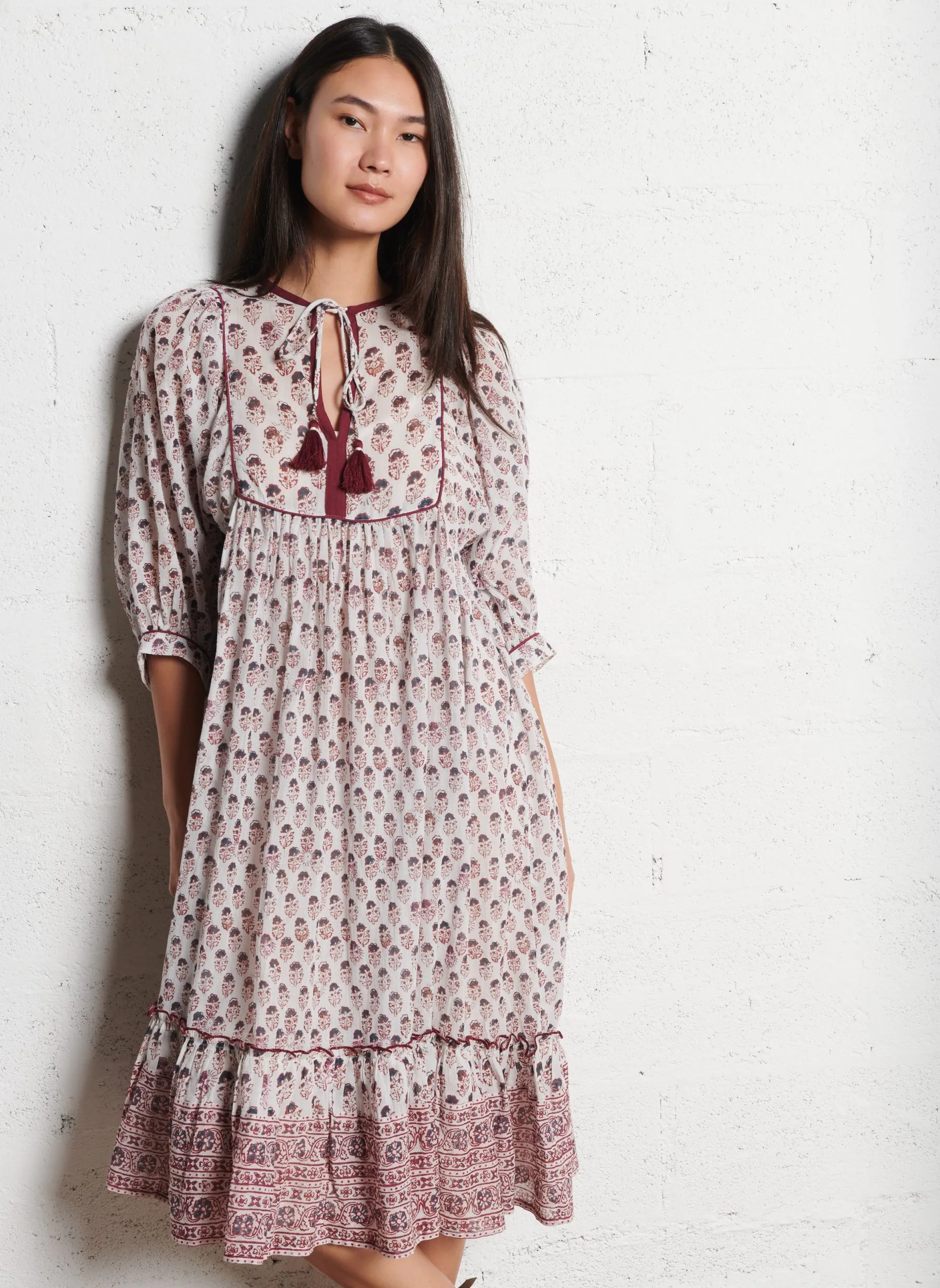 Robe longue en coton imprimé Bleu KIKI