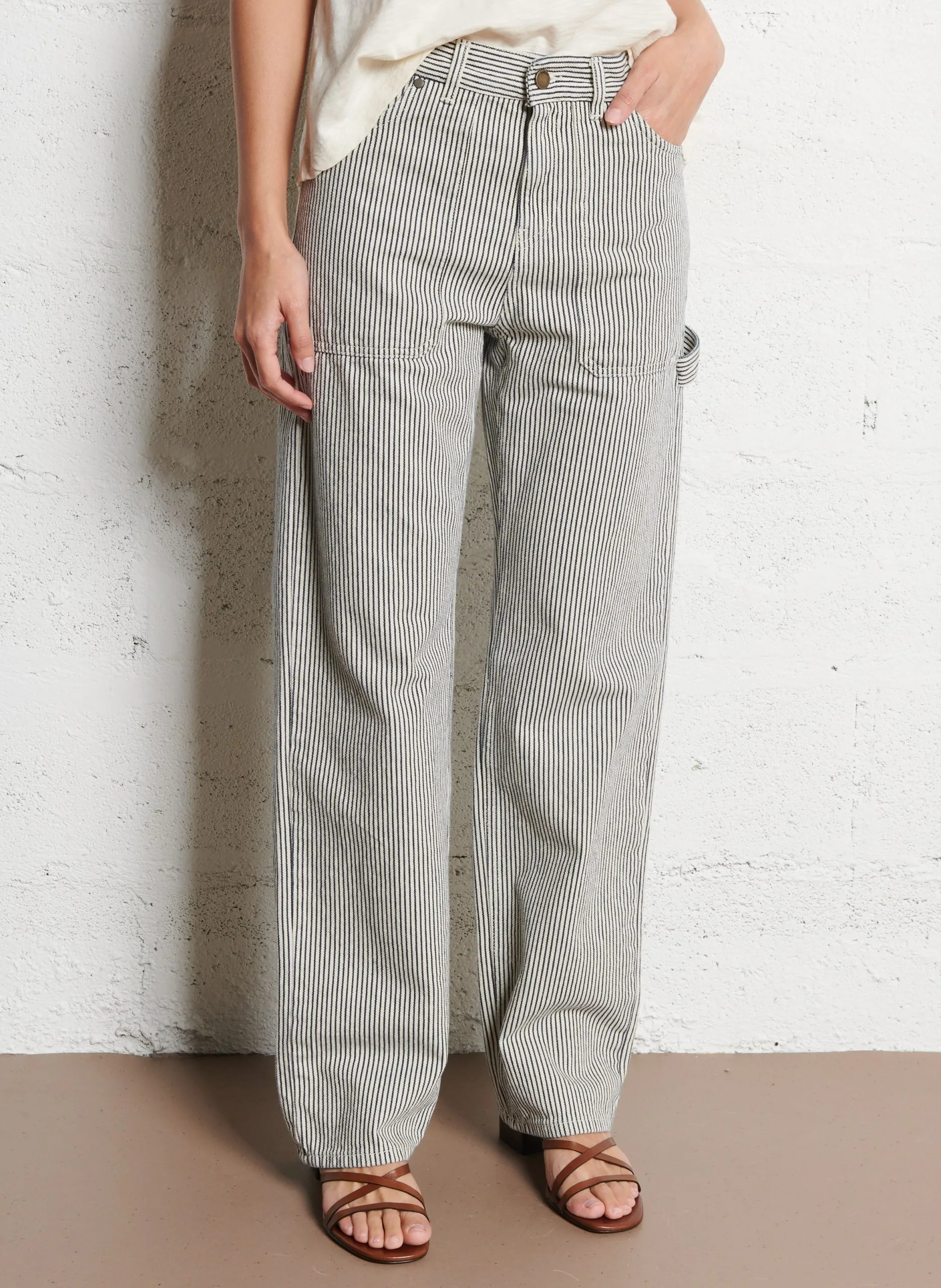 Pantalon droit à rayures Beige CARPENTER