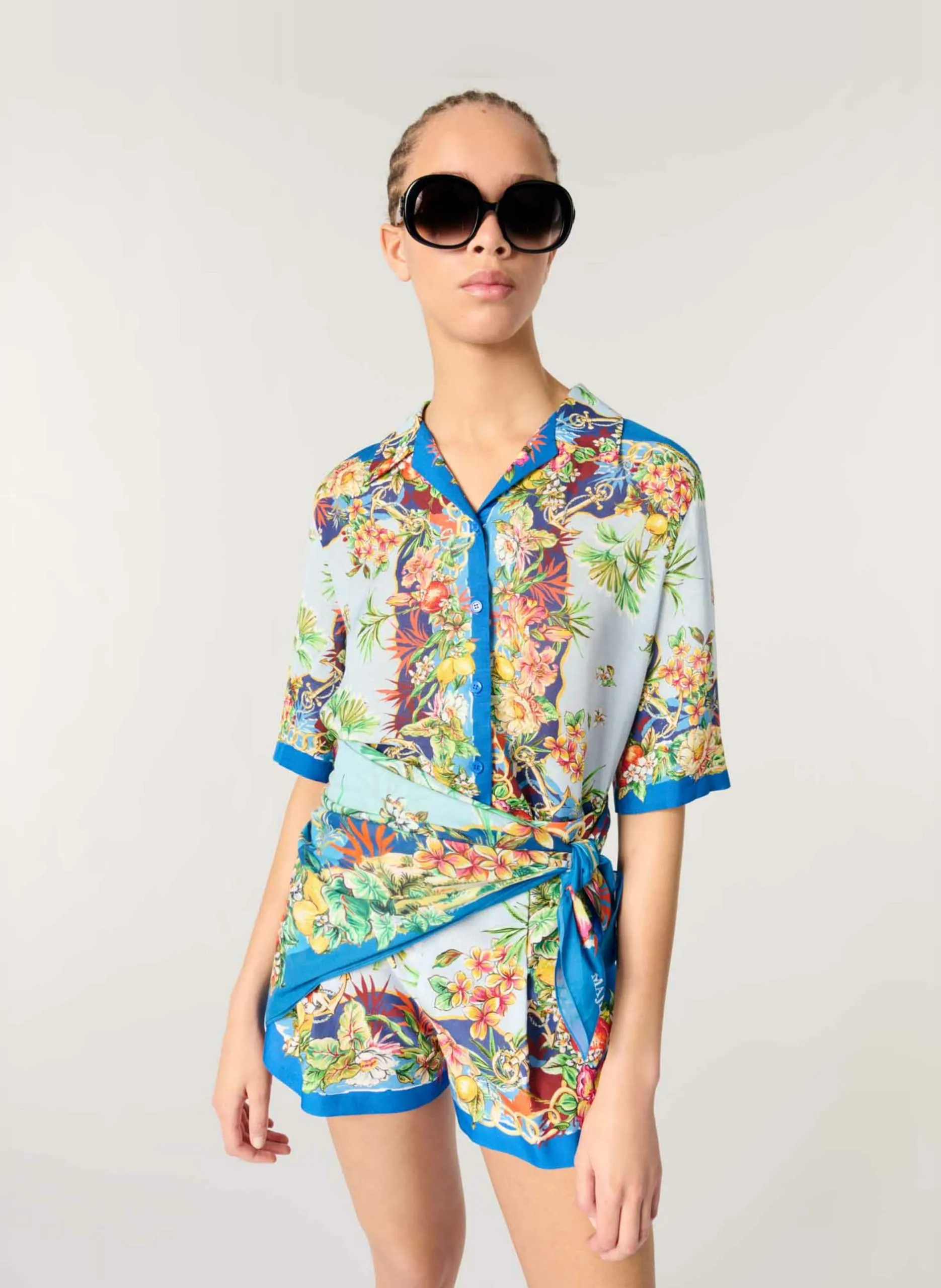 Short fluide à imprimé tropical Multicolore