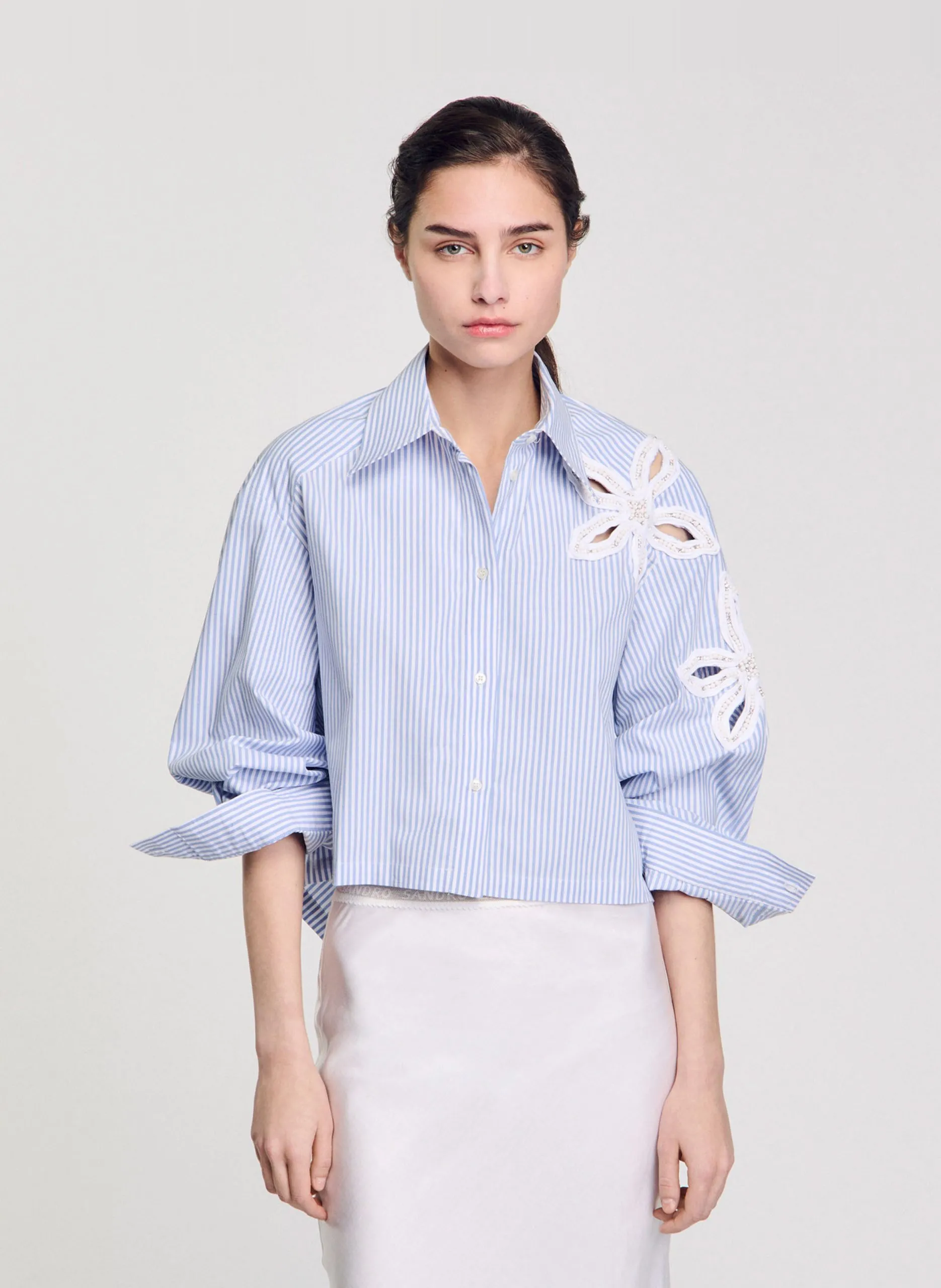 Chemise oversize en coton mélangé rayé Bleu