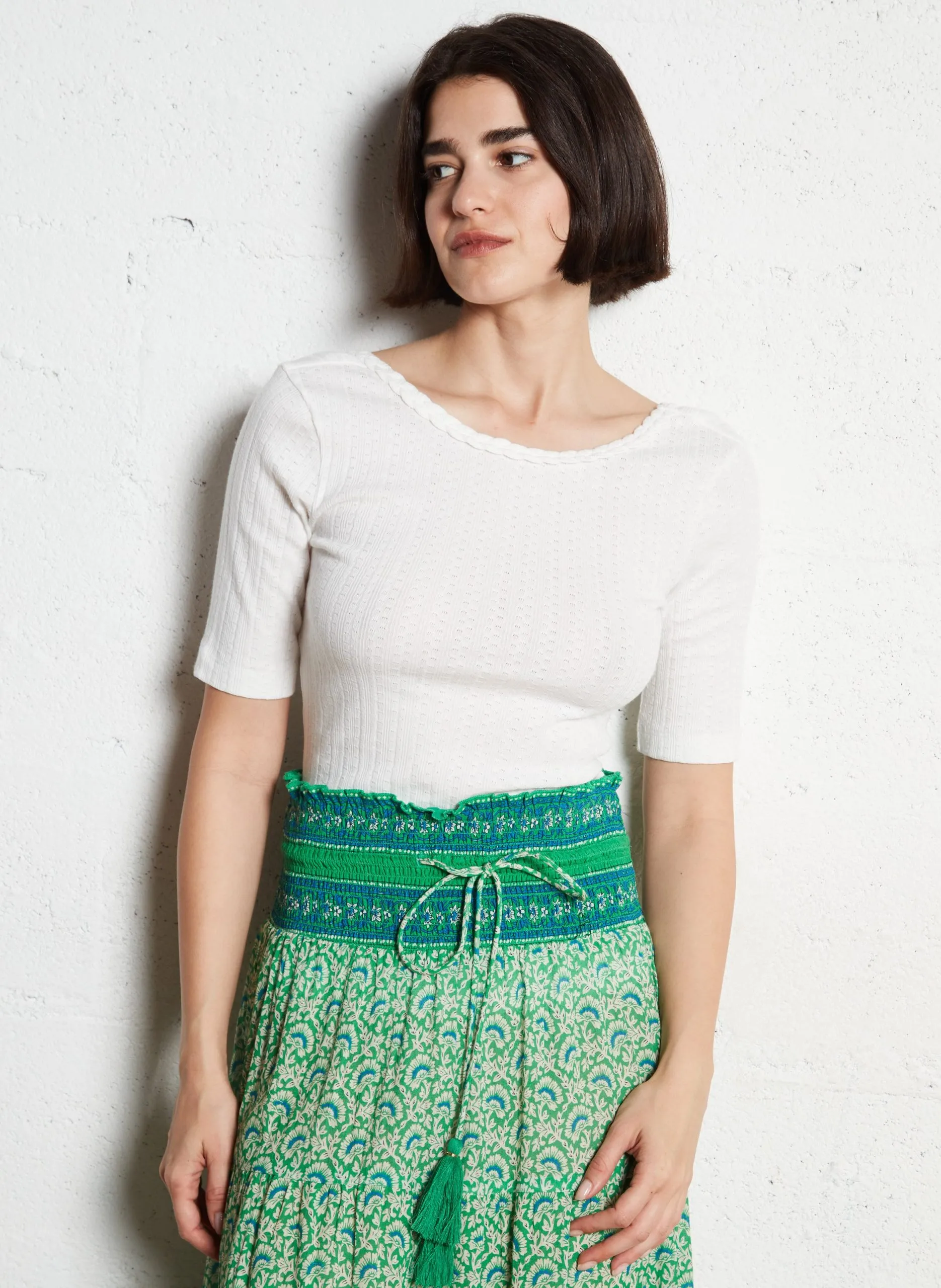 Tee-shirt col rond en coton bio Blanc GRIZELDA