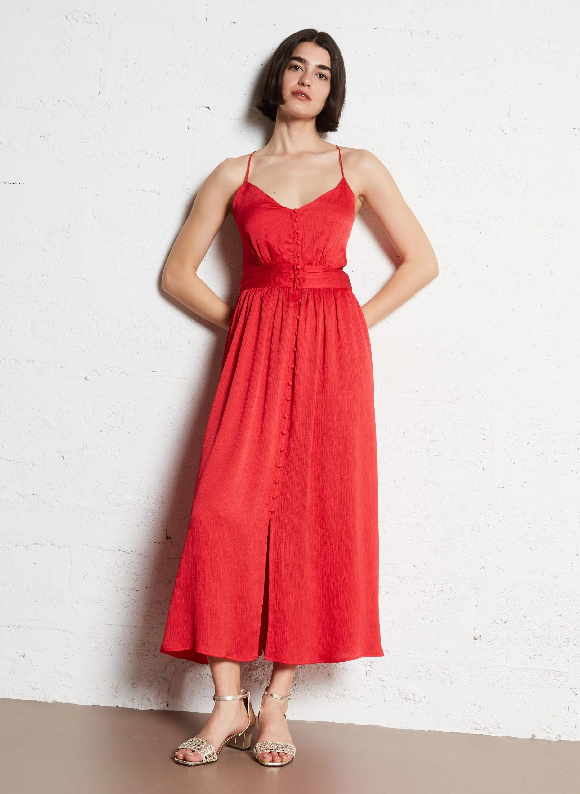 Robe midi ample boutonnée Rouge CALINE