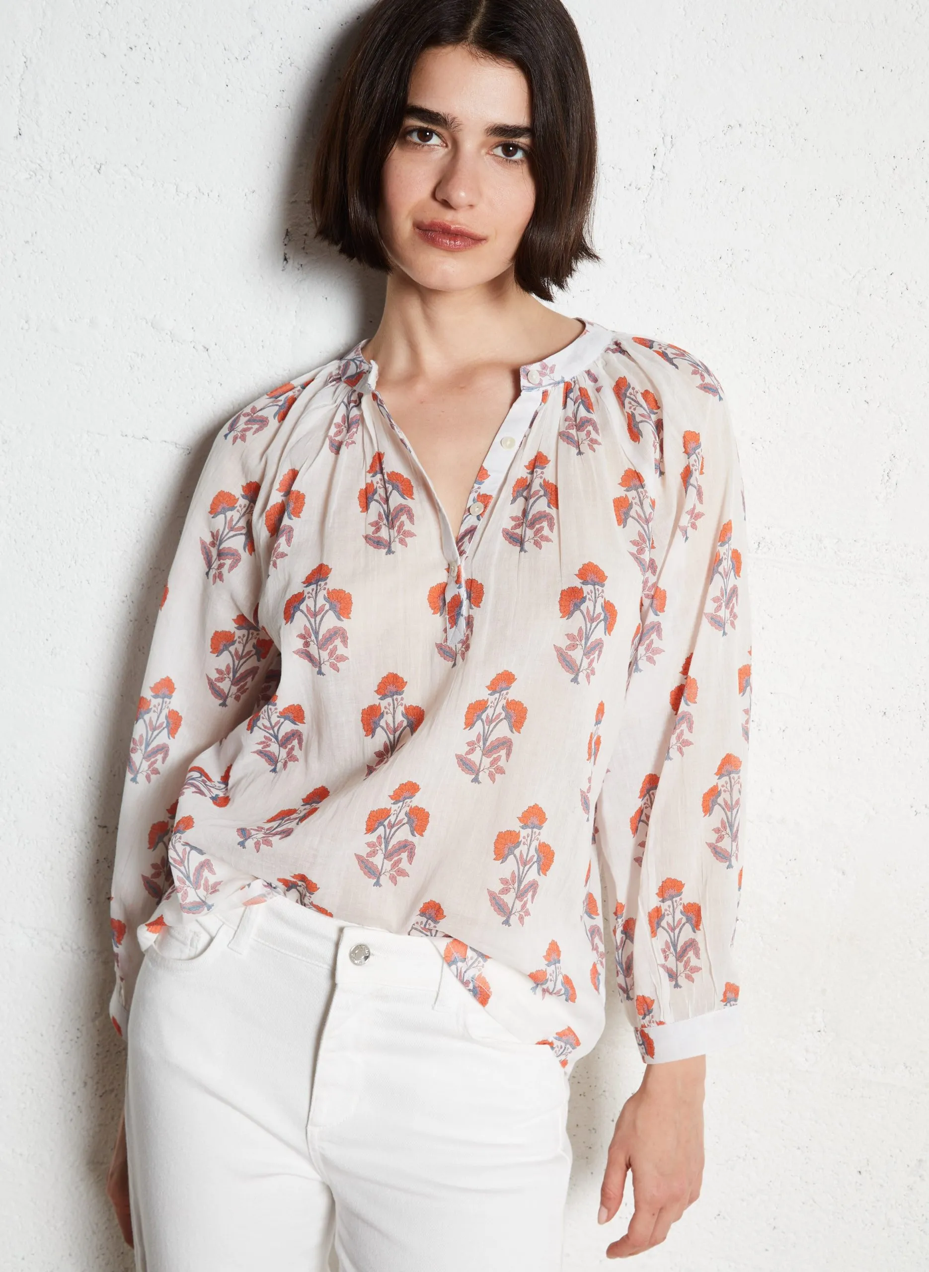 Blouse droite col rond fleurie Multicolore CADI
