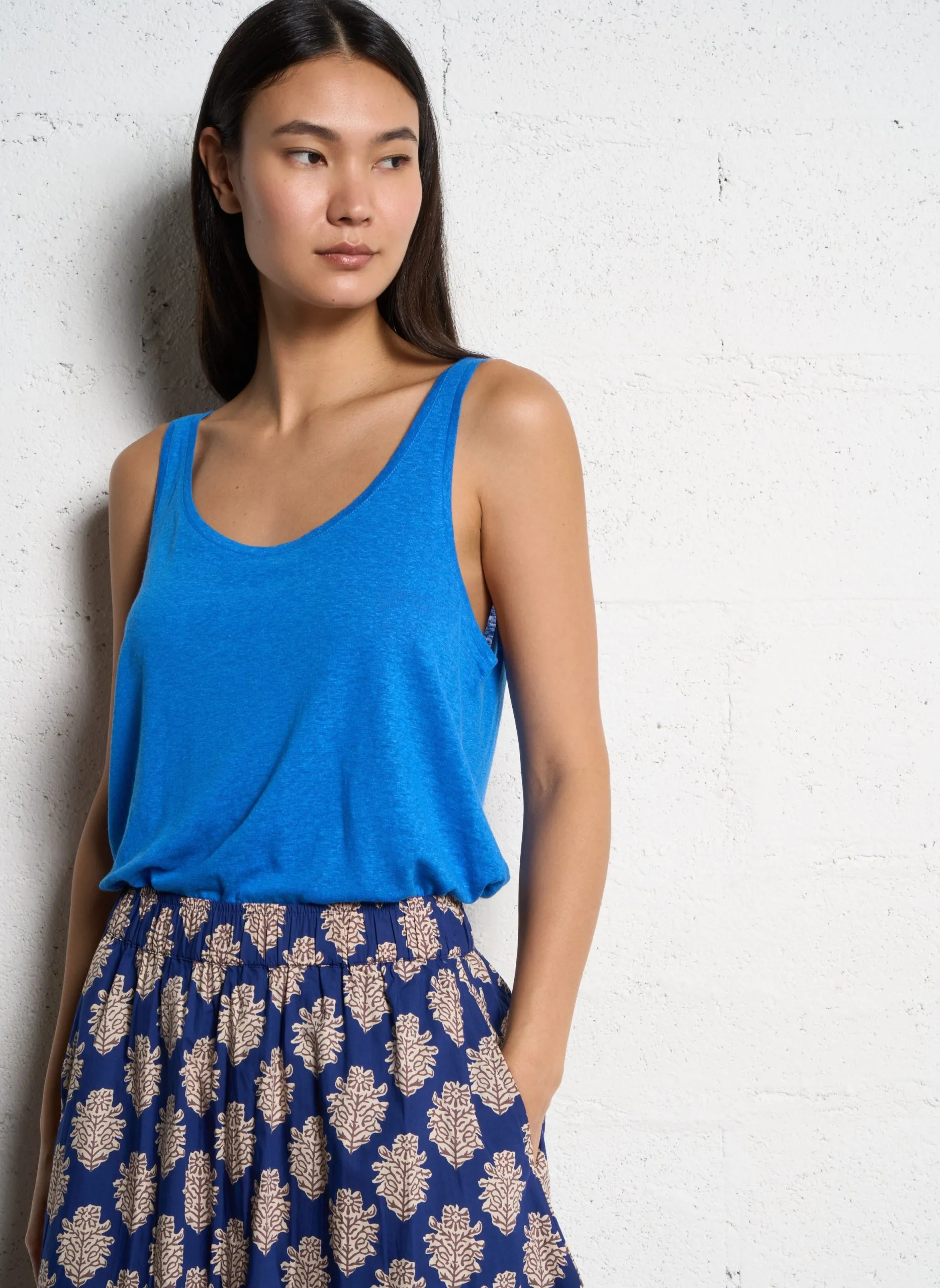 Débardeur col rond en lin mélangé Bleu DIANE