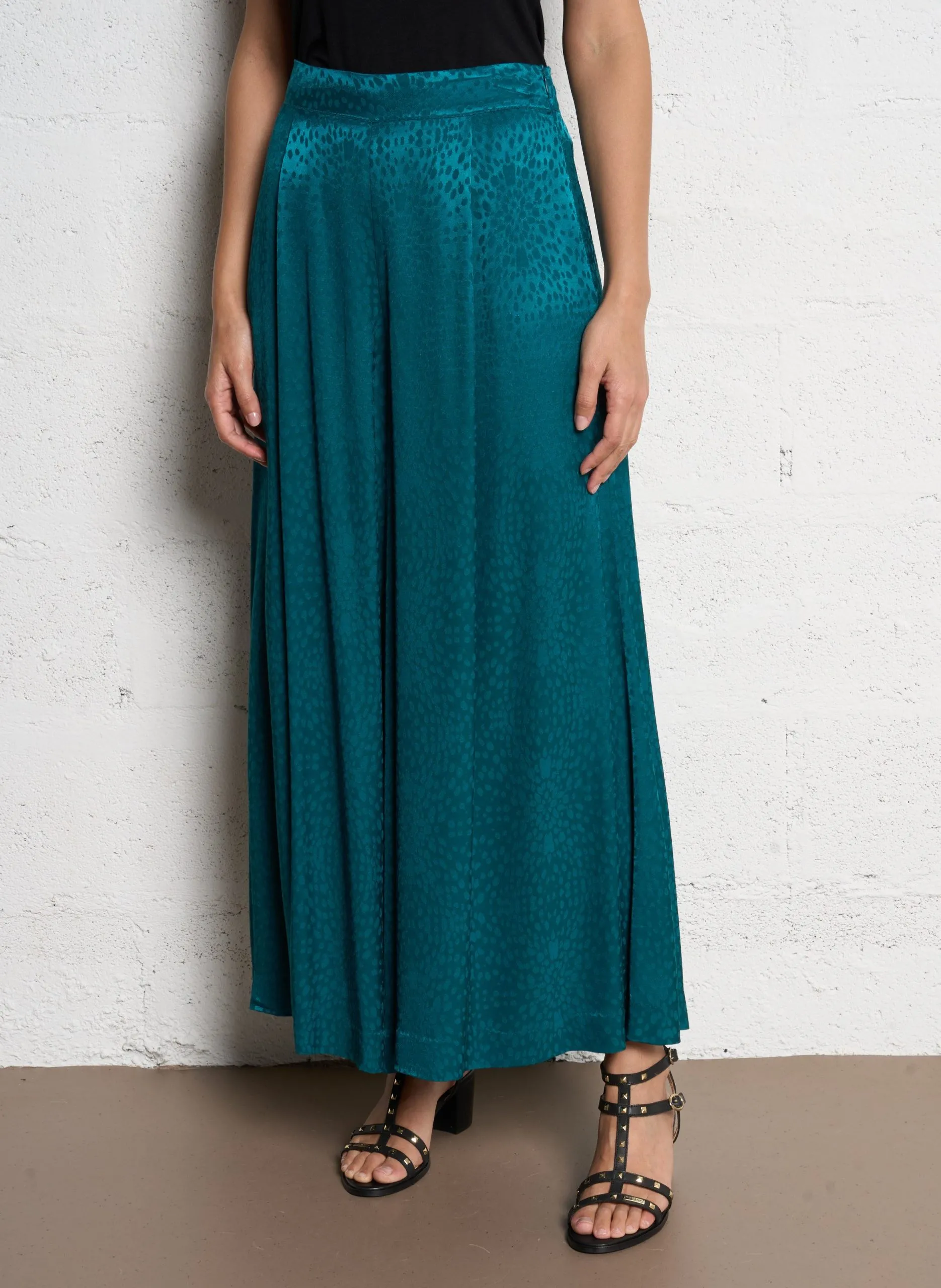 Pantalon large taille haute imprimé Vert FRED