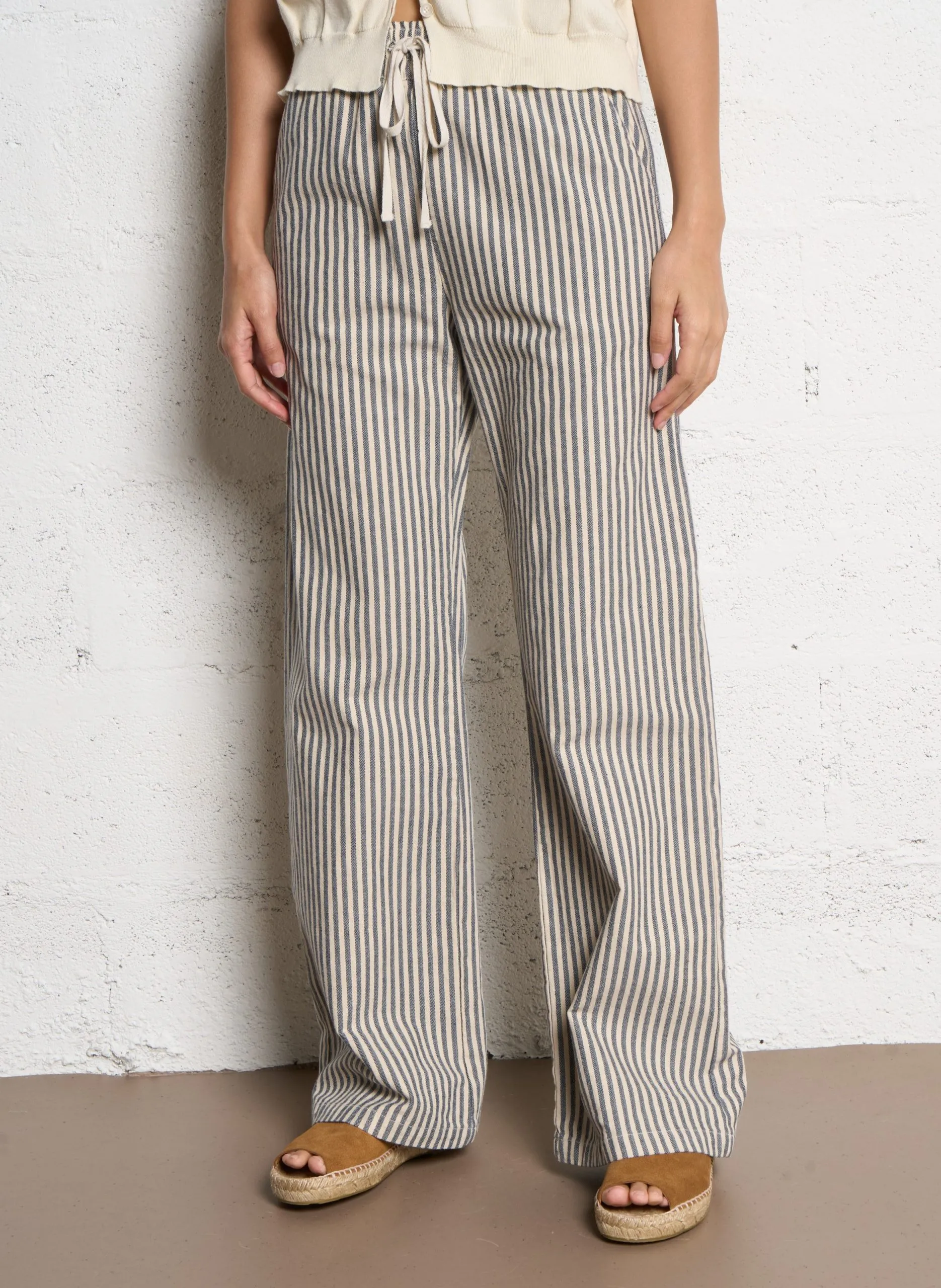 Pantalon large en coton mélangé Blanc CAMIL