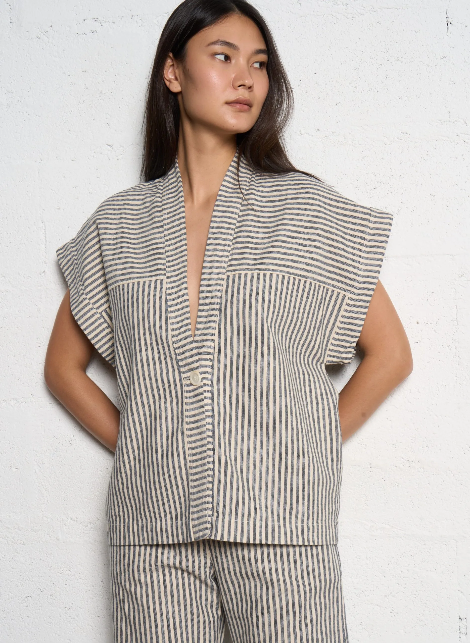 Veste oversize en coton mélangé rayé Blanc CHAD