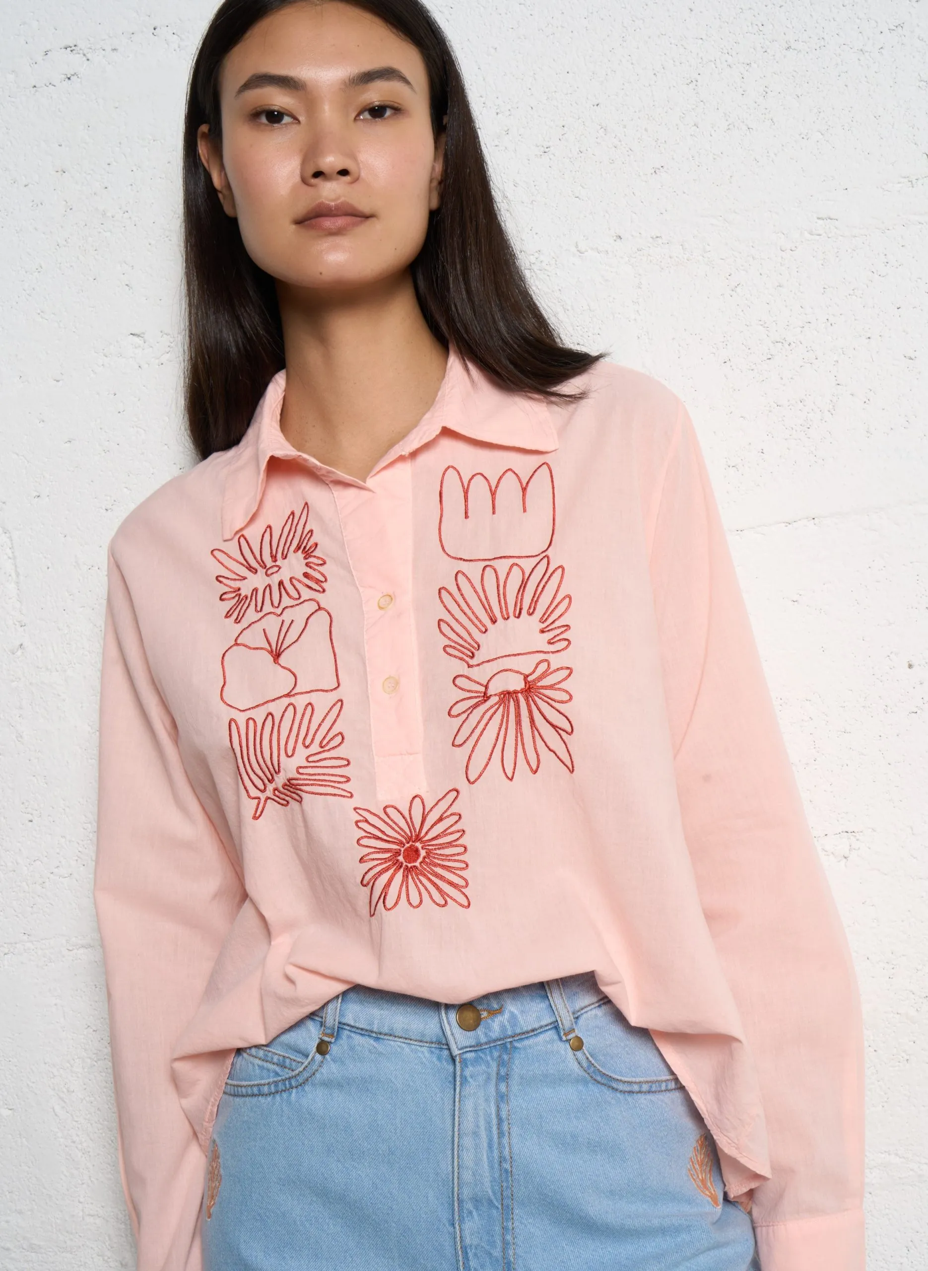 Blouse col classique en coton Rose ARISTIDE