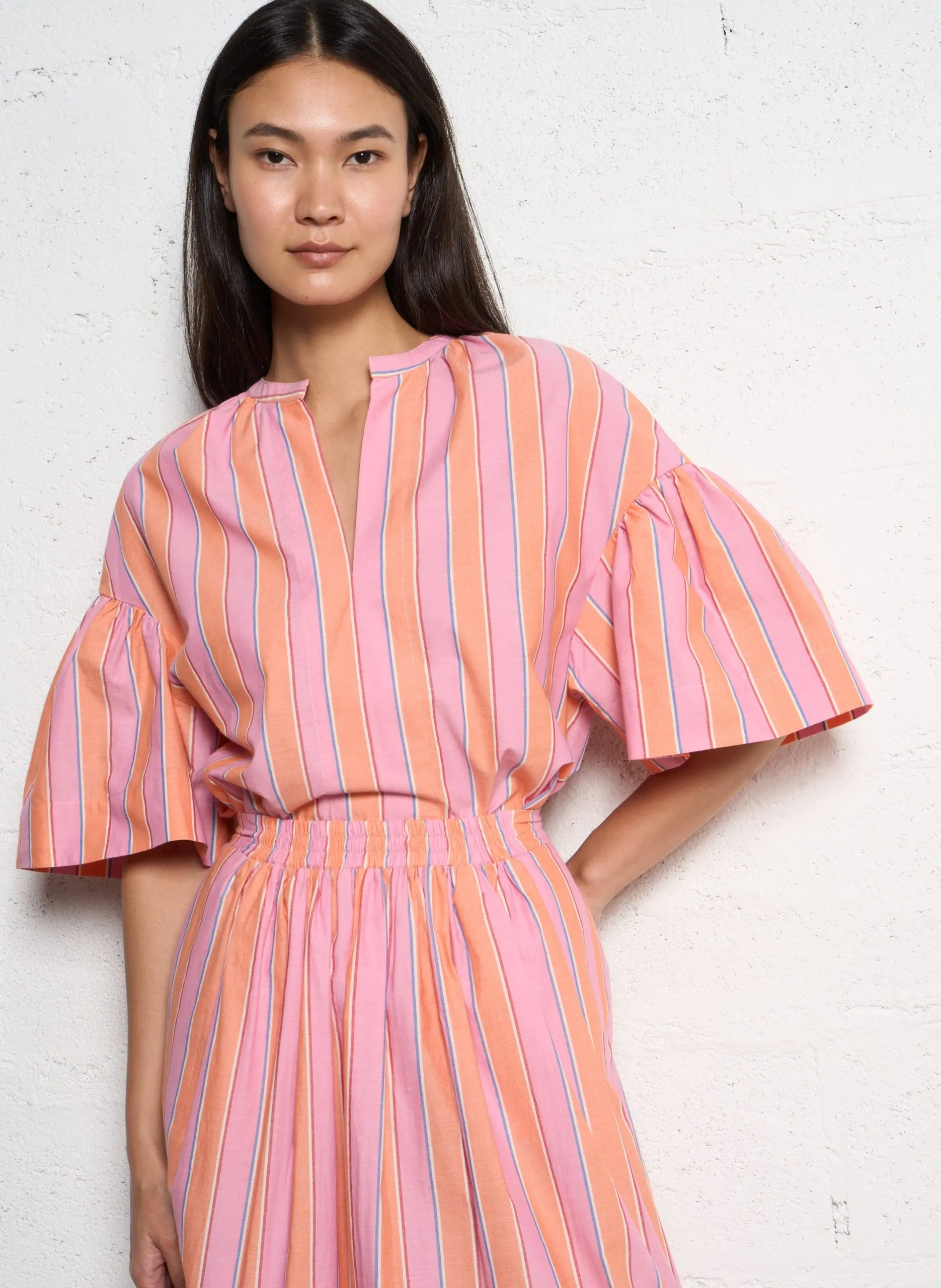 Top col tunisien rayé en coton Orange CHEIK