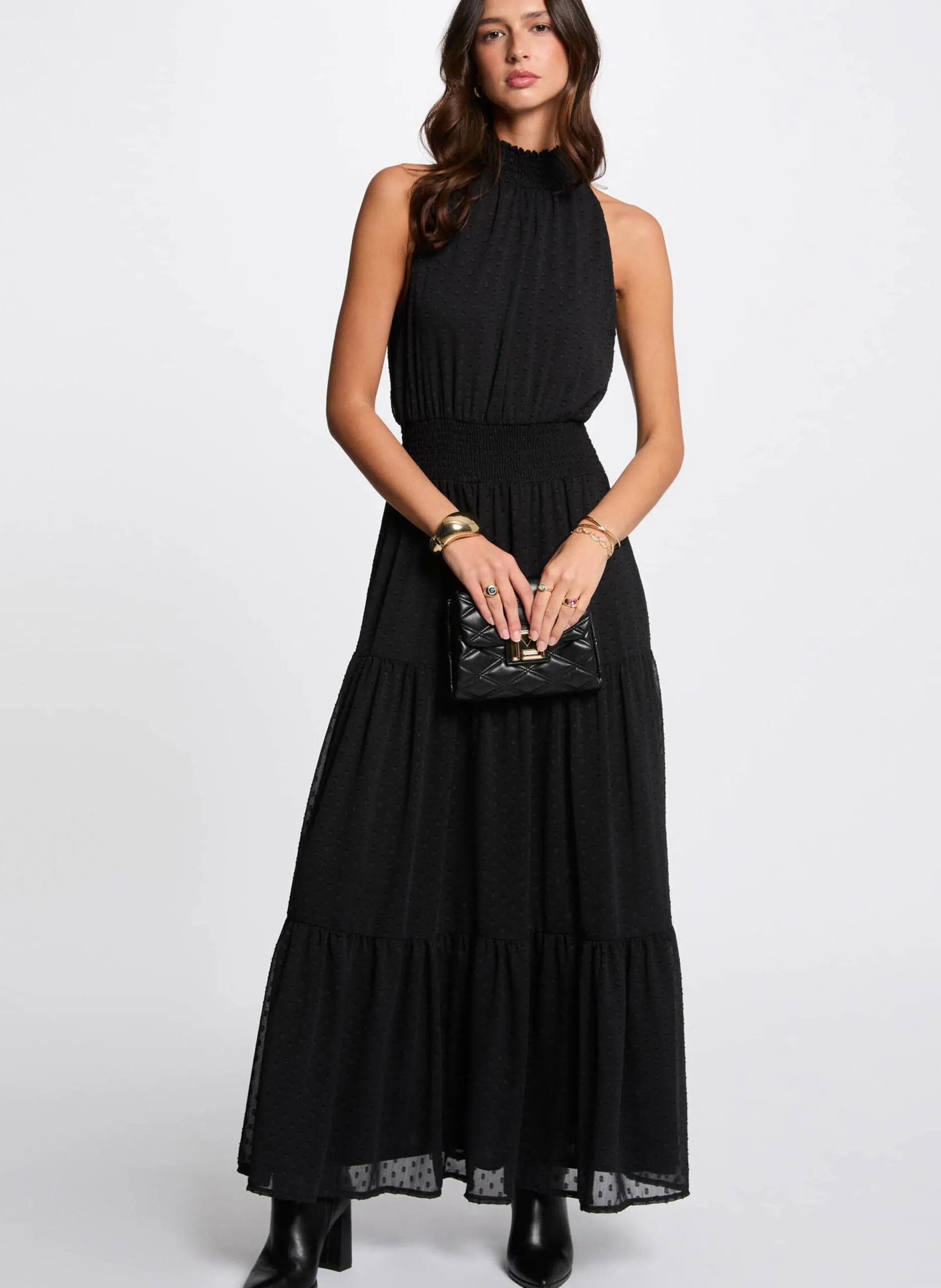 Robe longue col rond Marron 241-RLIKA