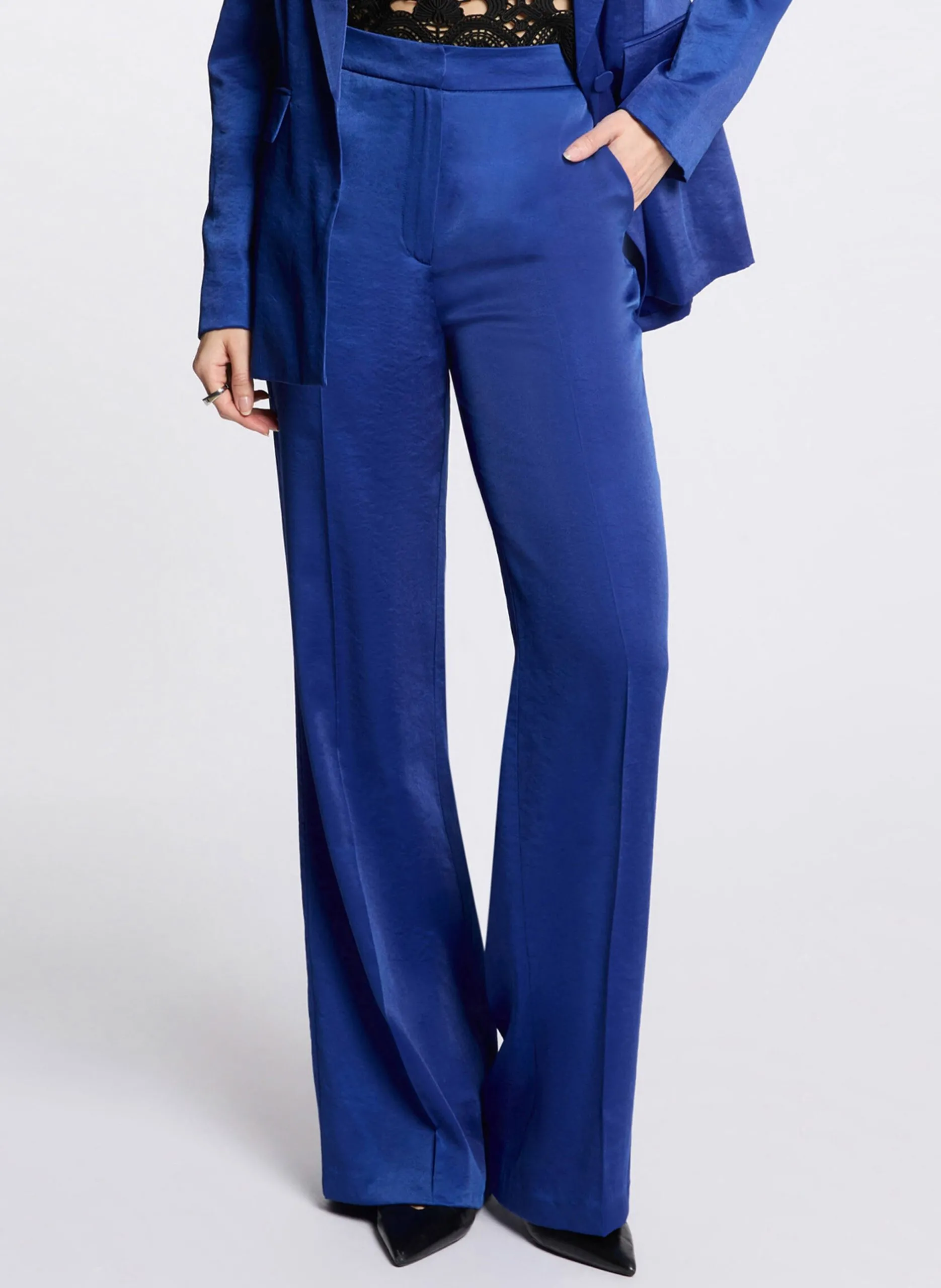 Pantalon de tailleur satiné Bleu 251-PARC.F