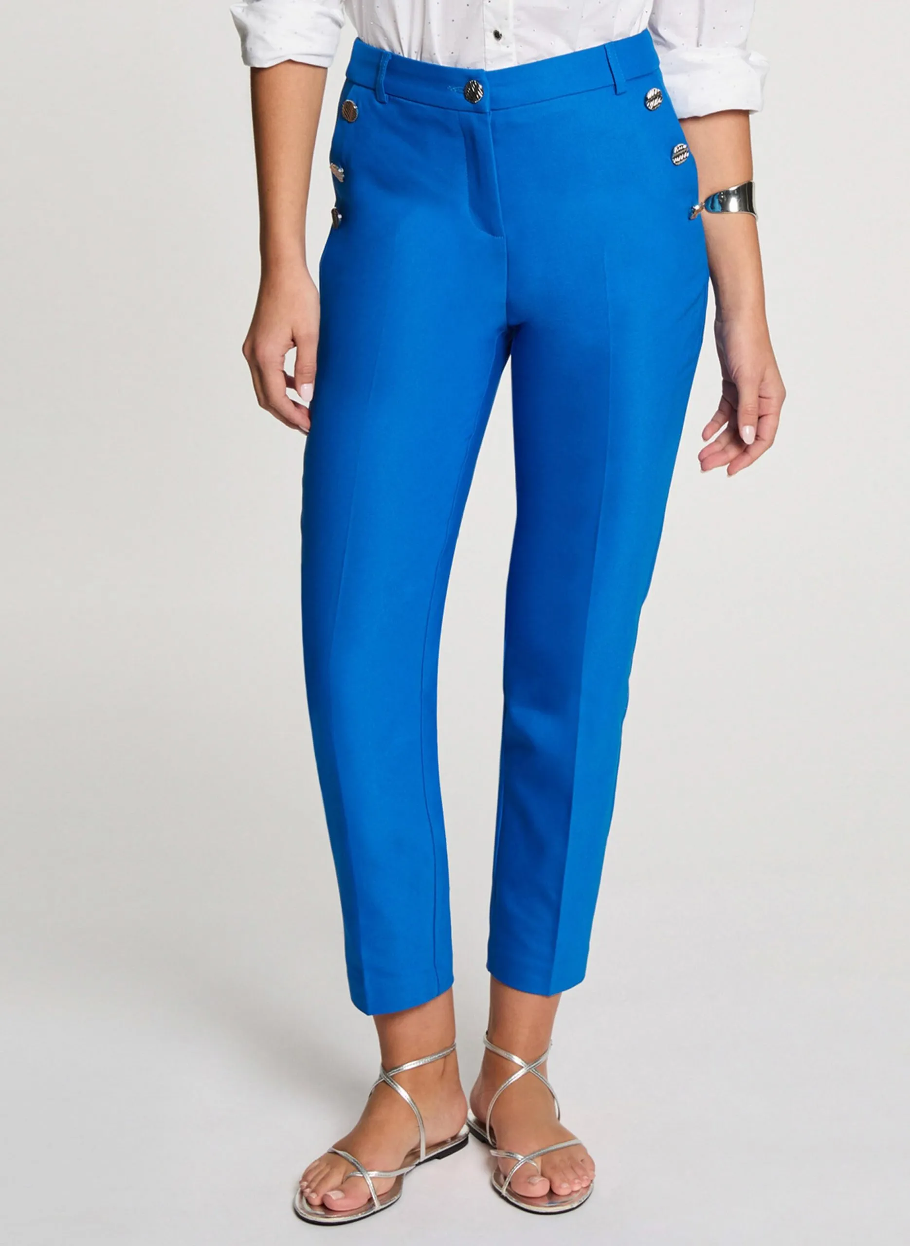 Pantacourt en coton mélangé Bleu 251-PKY.F