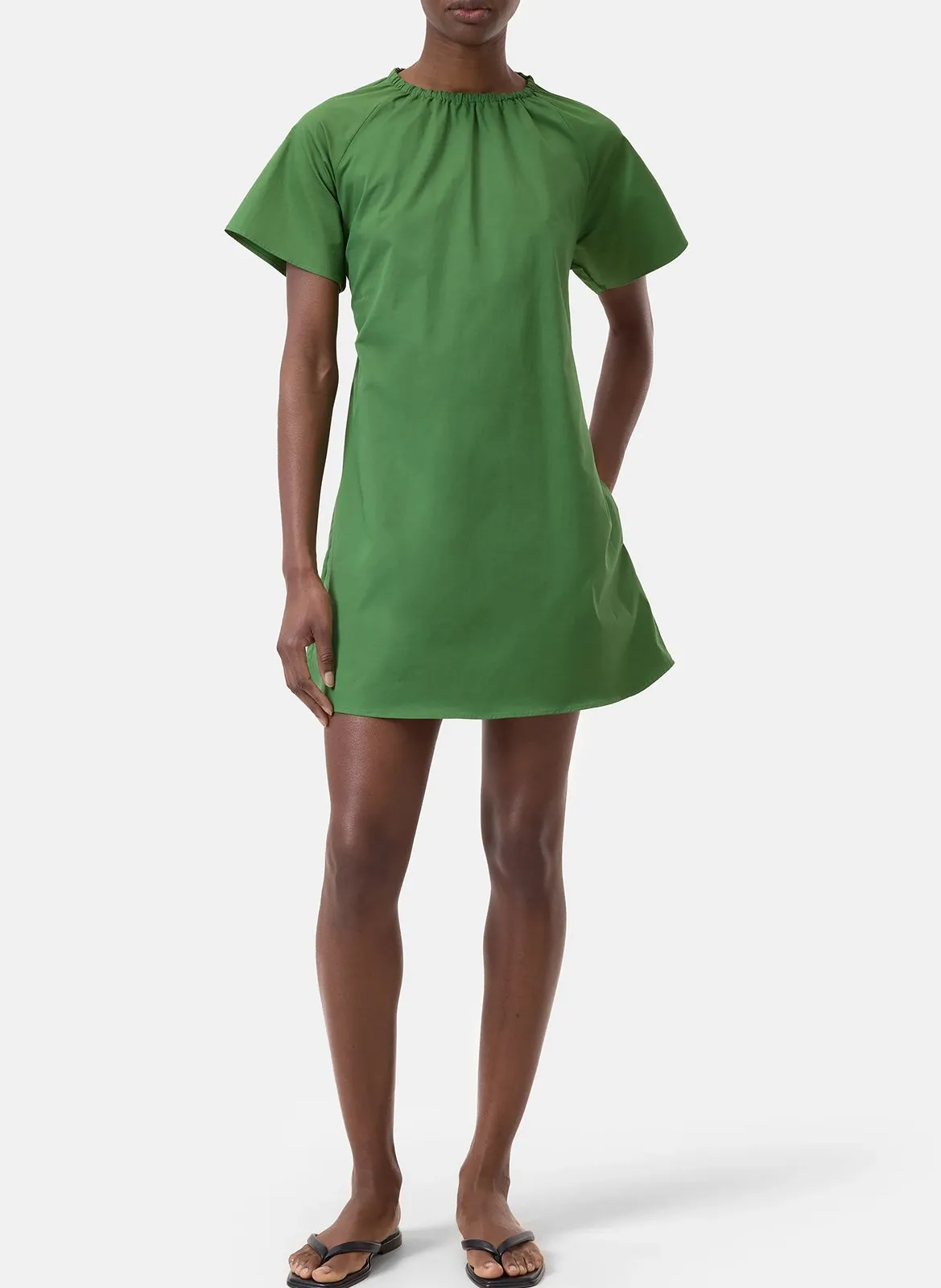 Robe courte col rond en coton Vert