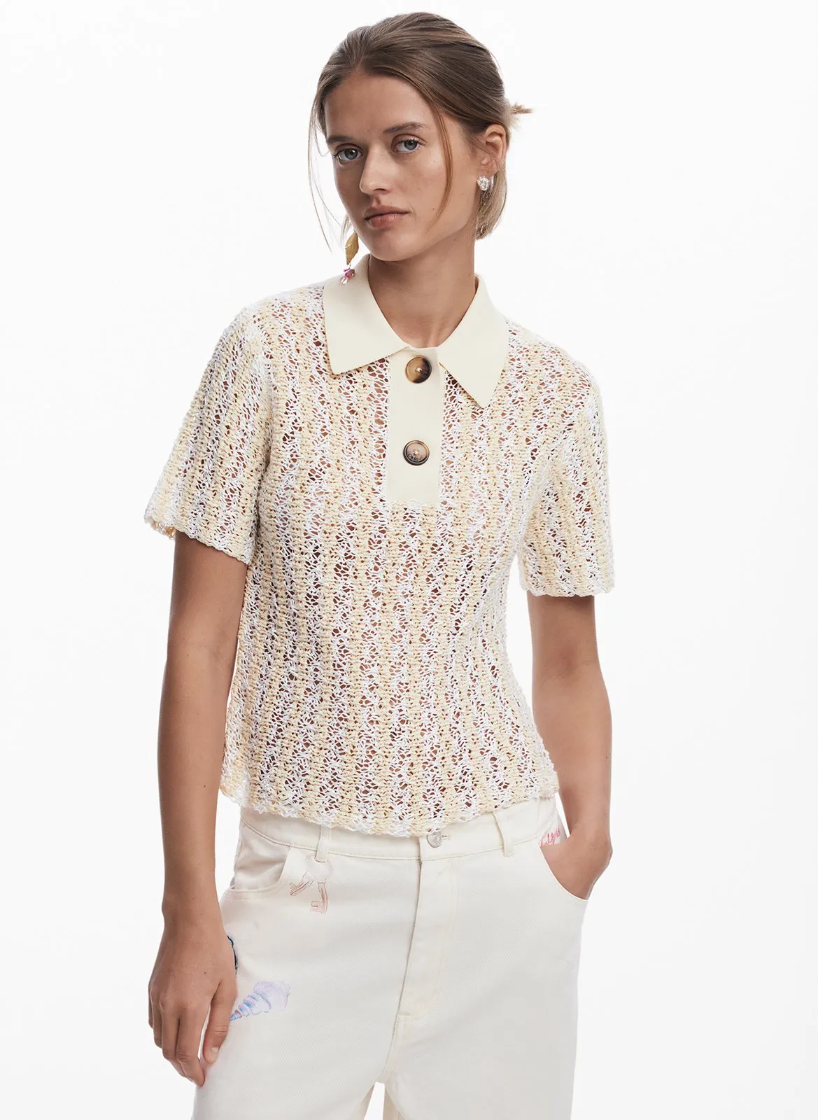 Polo en crochet Blanc