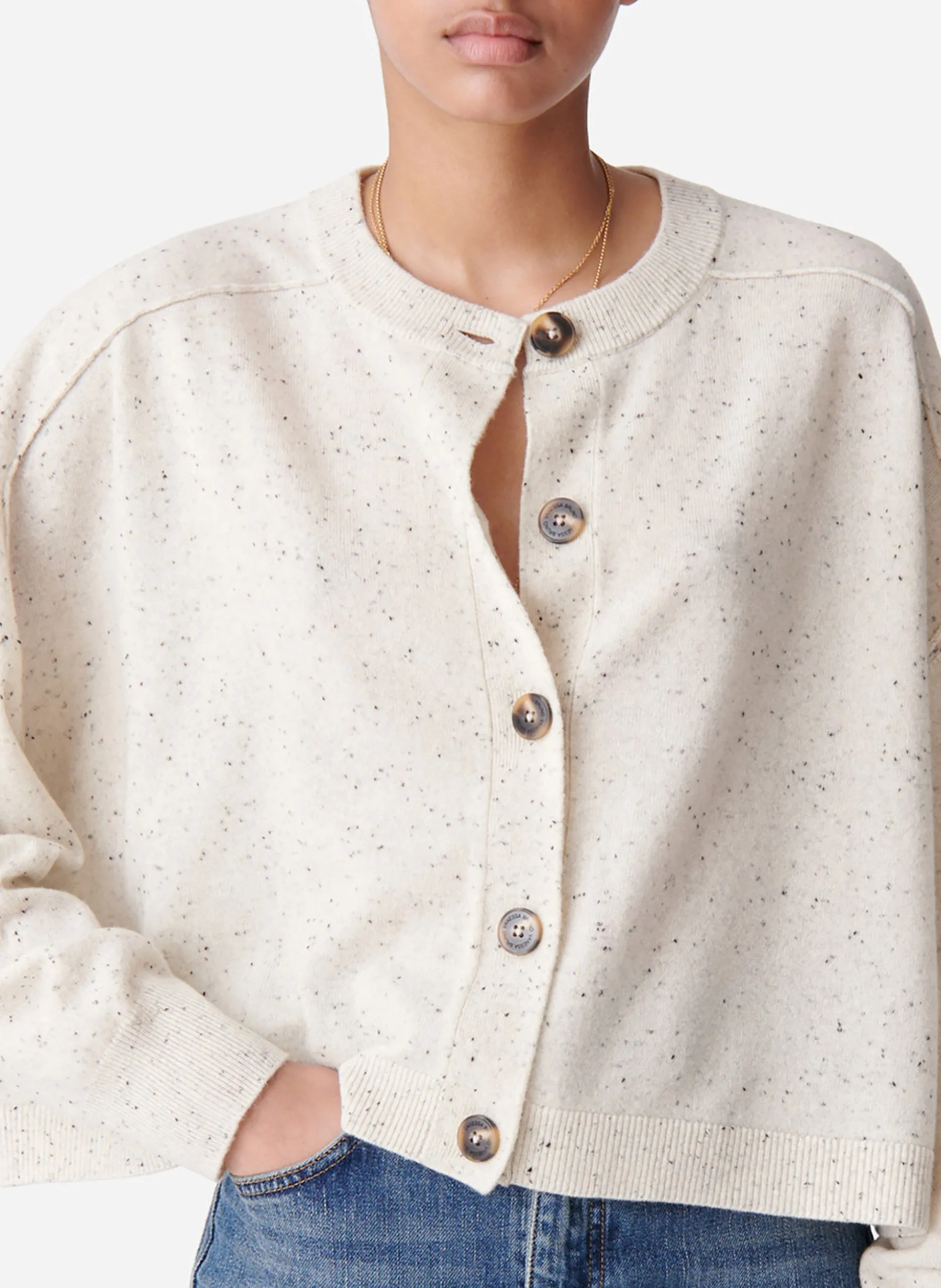 Cardigan col rond ample en laine Blanc DOUVE