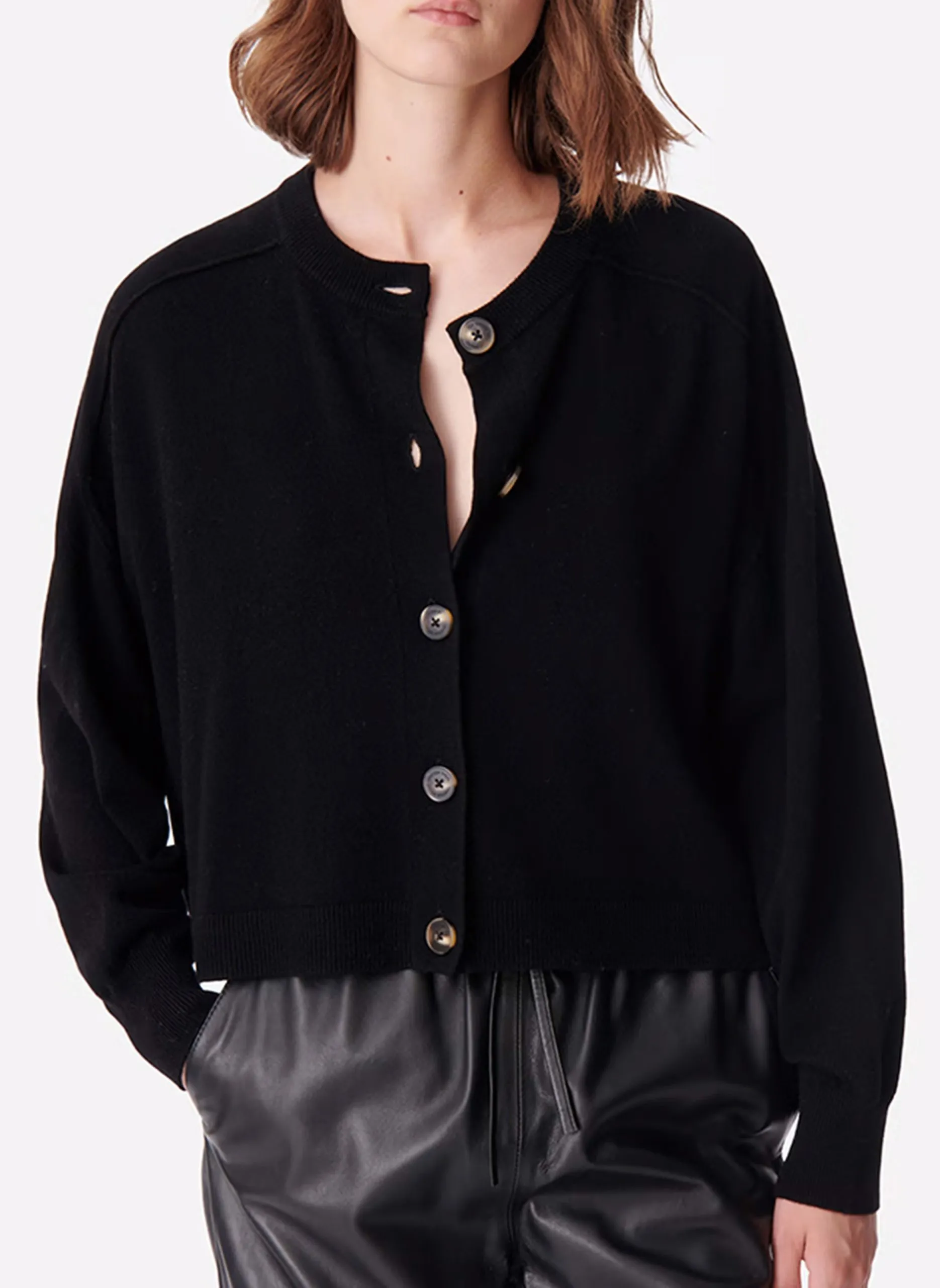 Cardigan col rond ample en laine Noir DOUVE