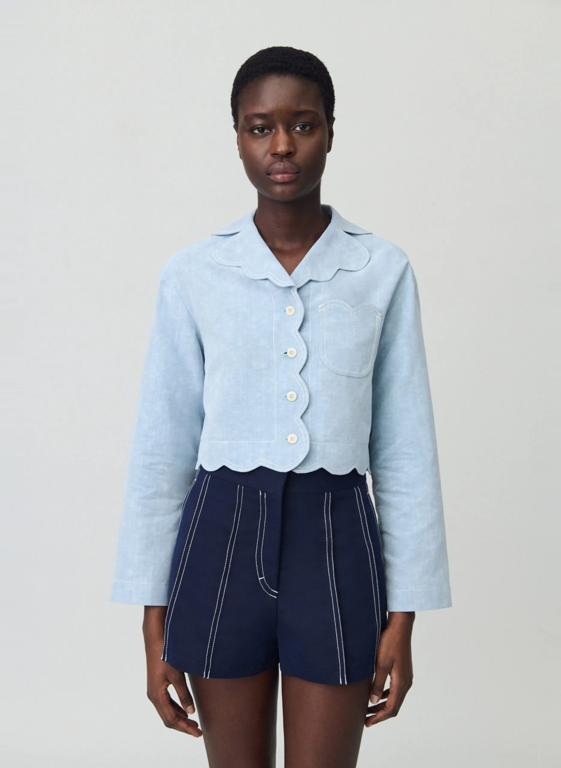 Chemise col tailleur Bleu