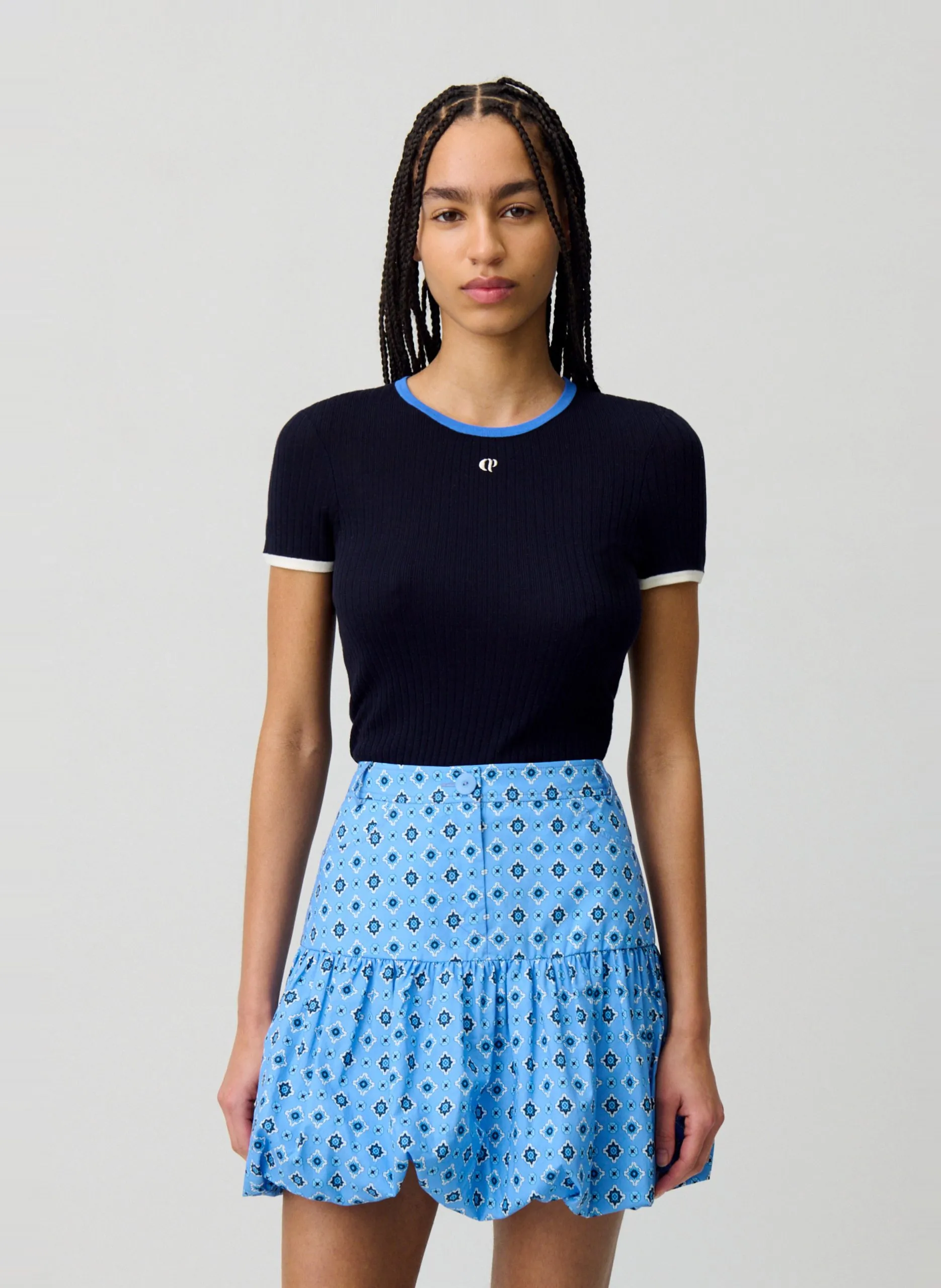 Jupe courte ballon en coton Bleu