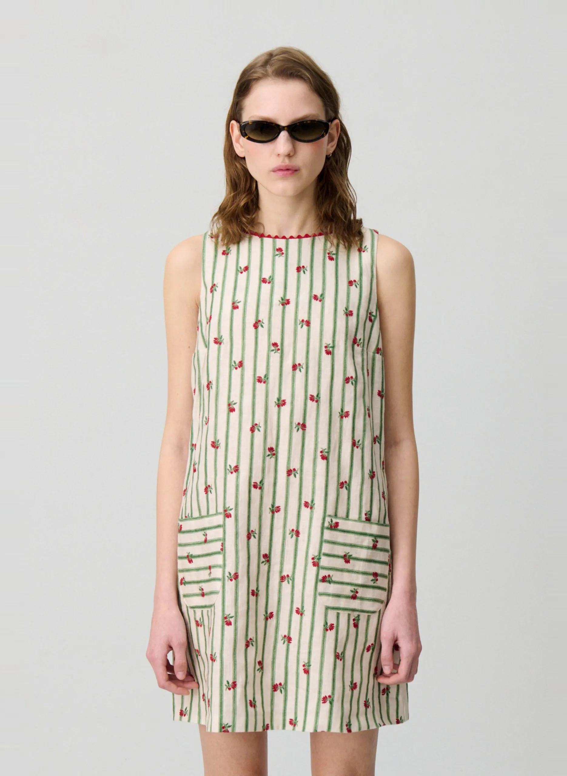 Robe courte sans manches à rayures Multicolore