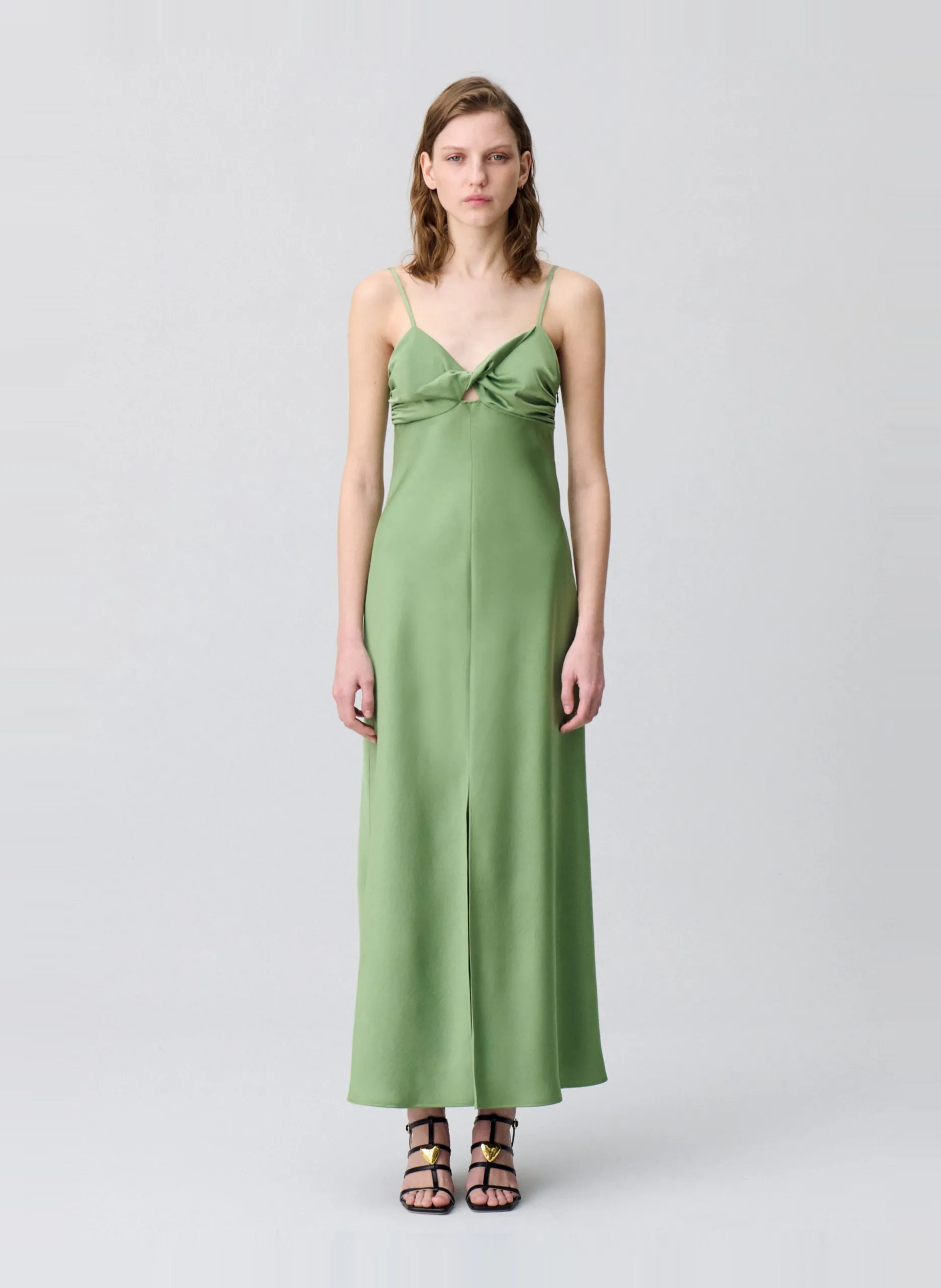 Robe longue col V satiné Vert