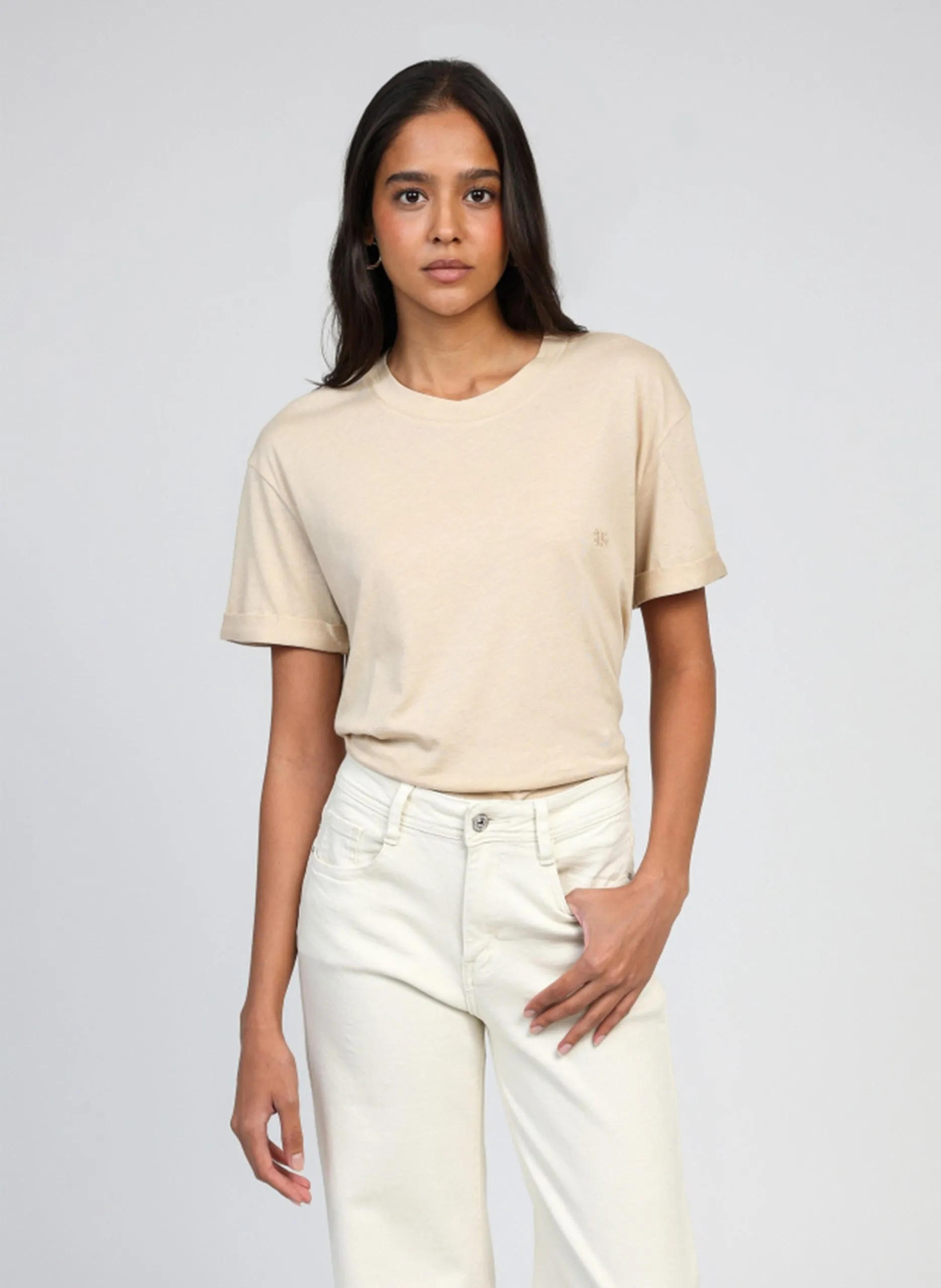 Tee-shirt oversize en coton mélangé Beige TORIATA