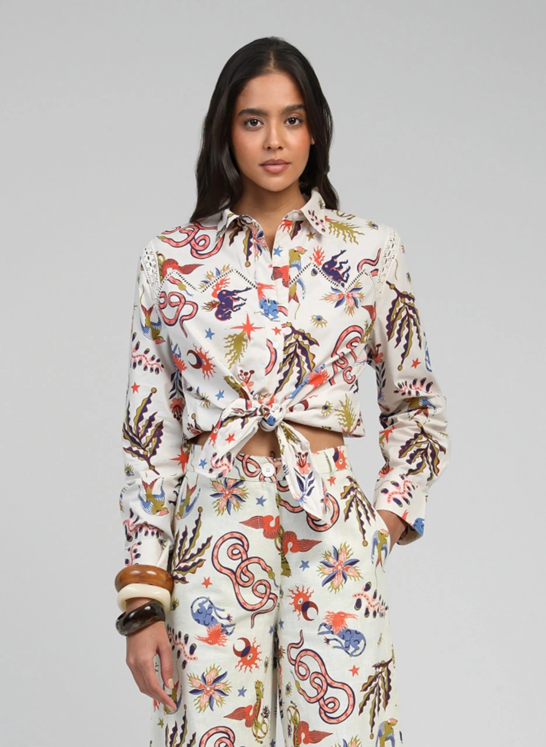 Chemise droite en coton imprimé Blanc SERVILOU