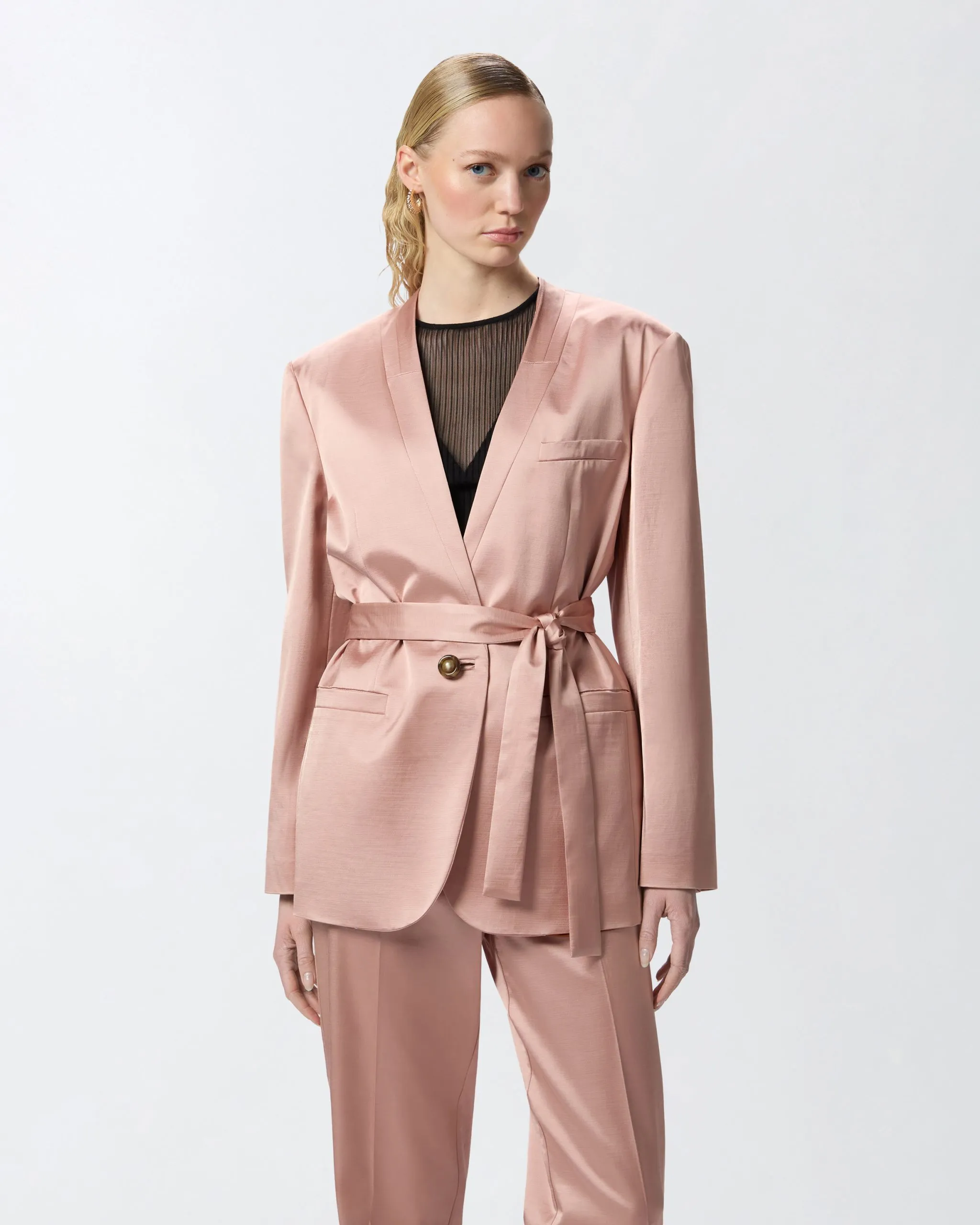 Blazer formel avec ceinture Rose