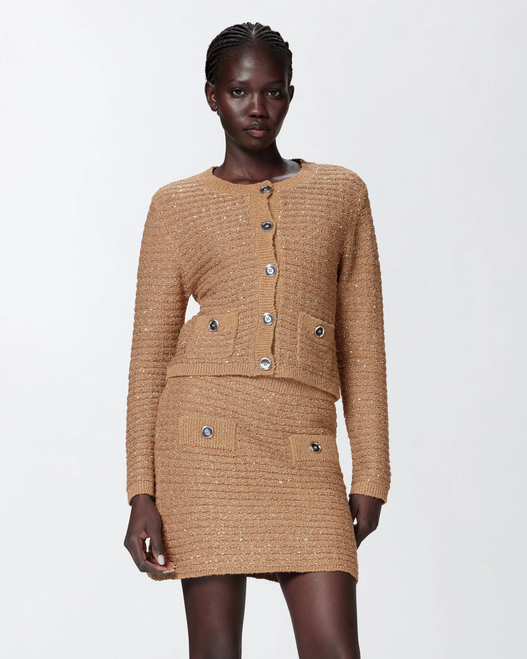 Veste courte pailletée à poches Multicolore