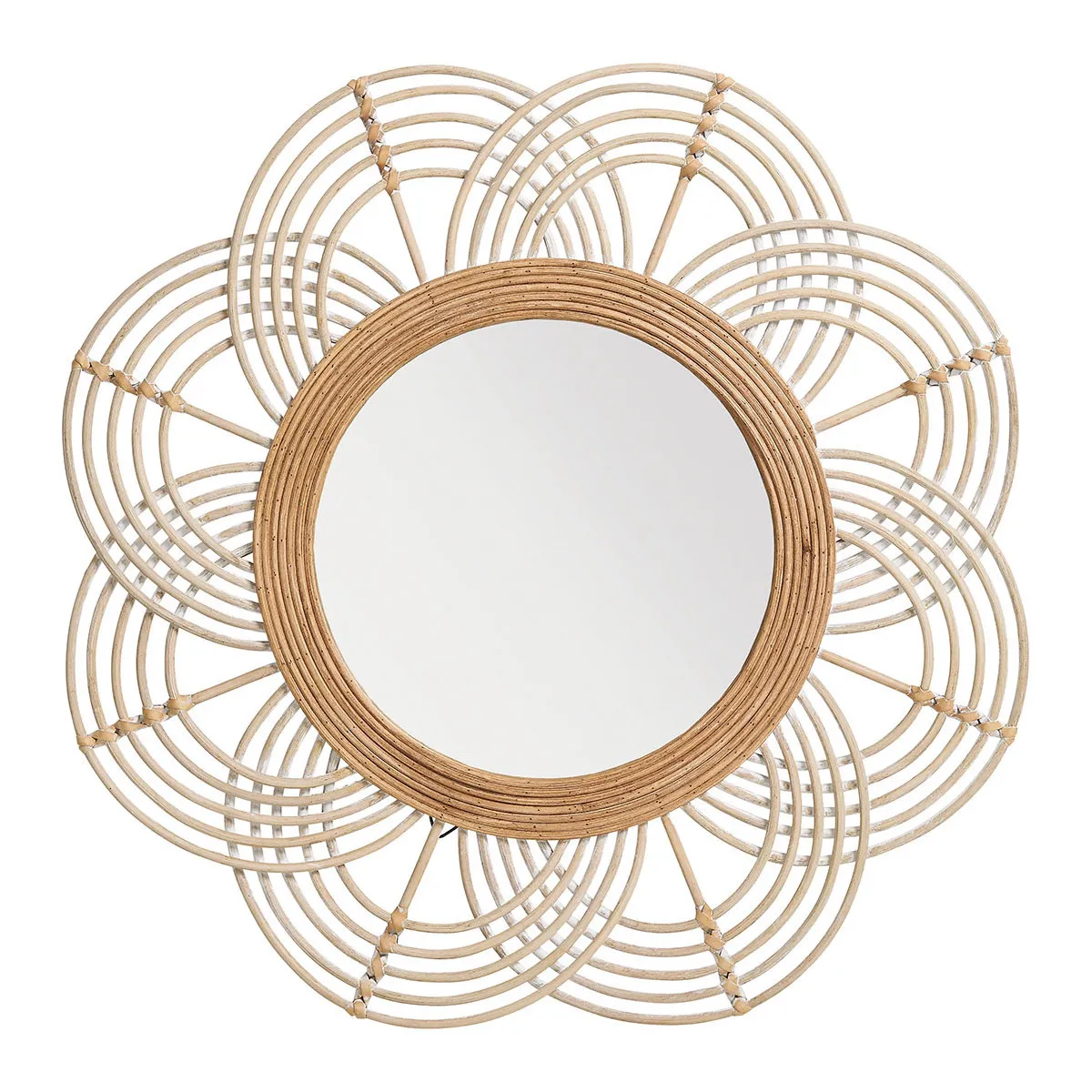 Miroir rond rotin naturel Beige
