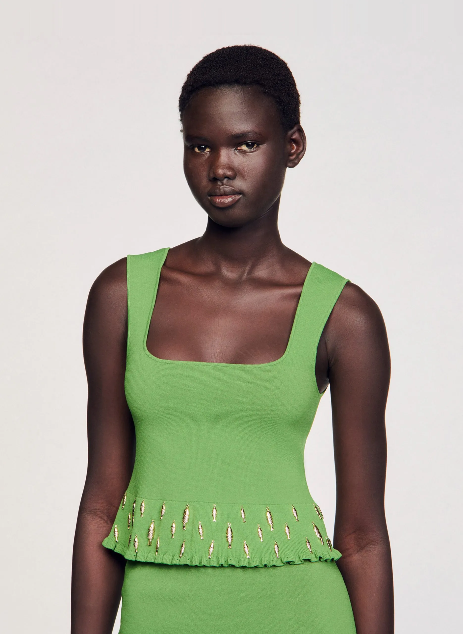 Top moulant court en maille Vert