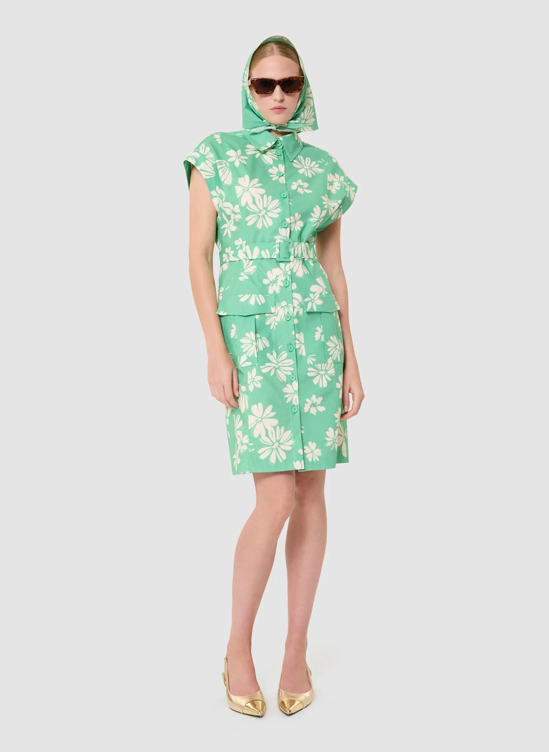 Robe midi col chemise à imprimé floral Vert RAJAH