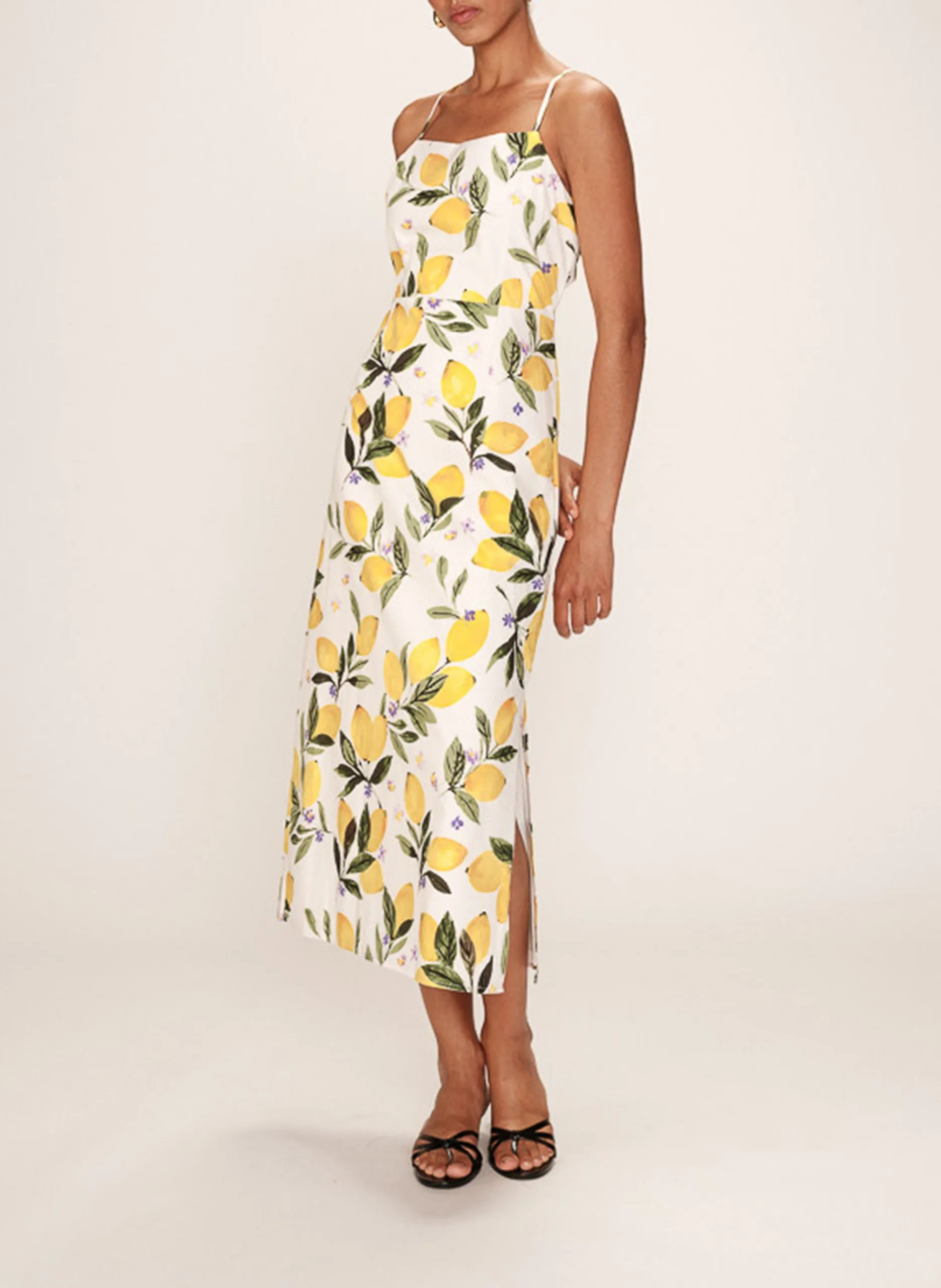 Robe midi col carré en coton Blanc REBECCA