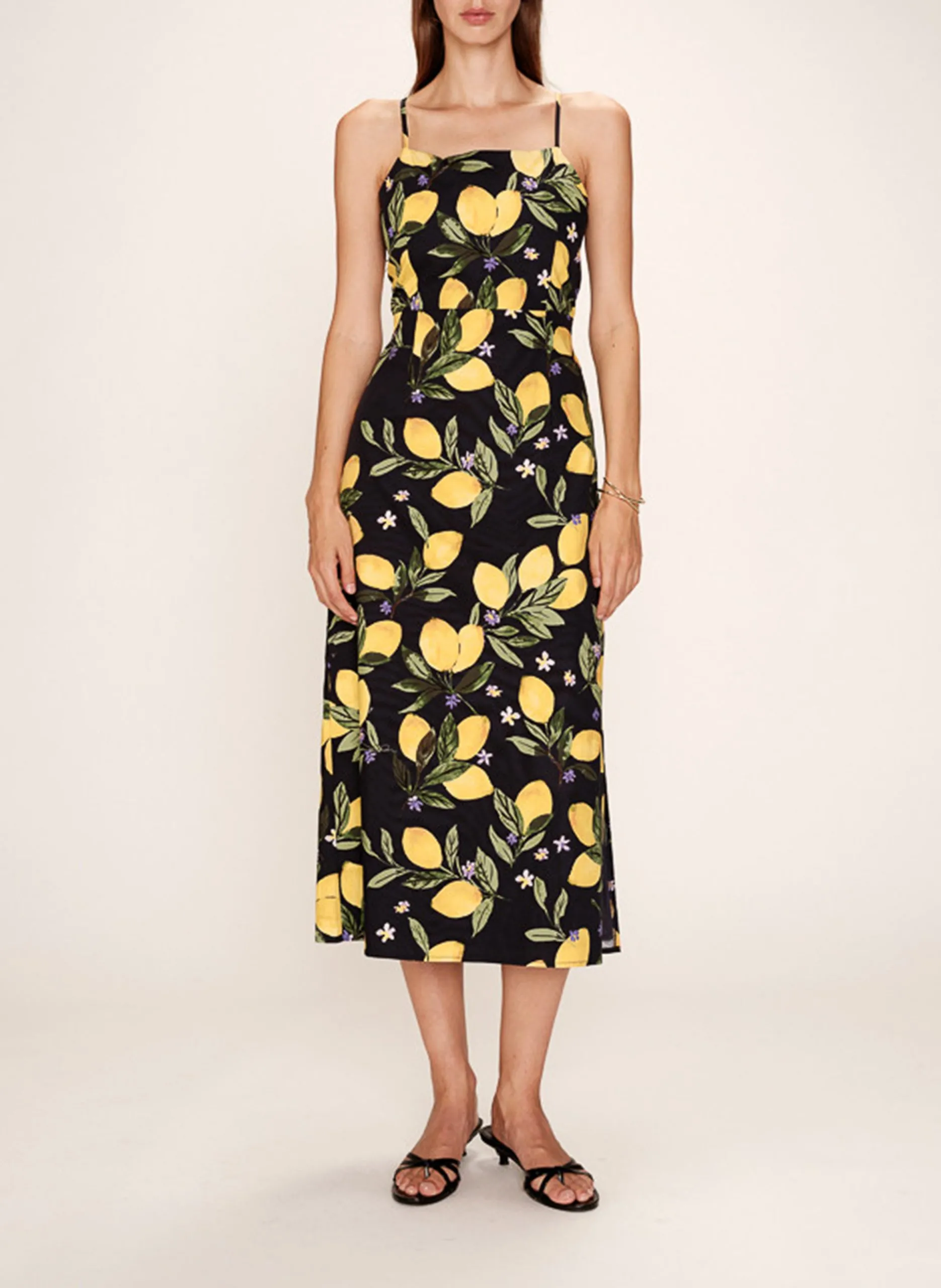 Robe midi col carré en coton Noir REBECCA