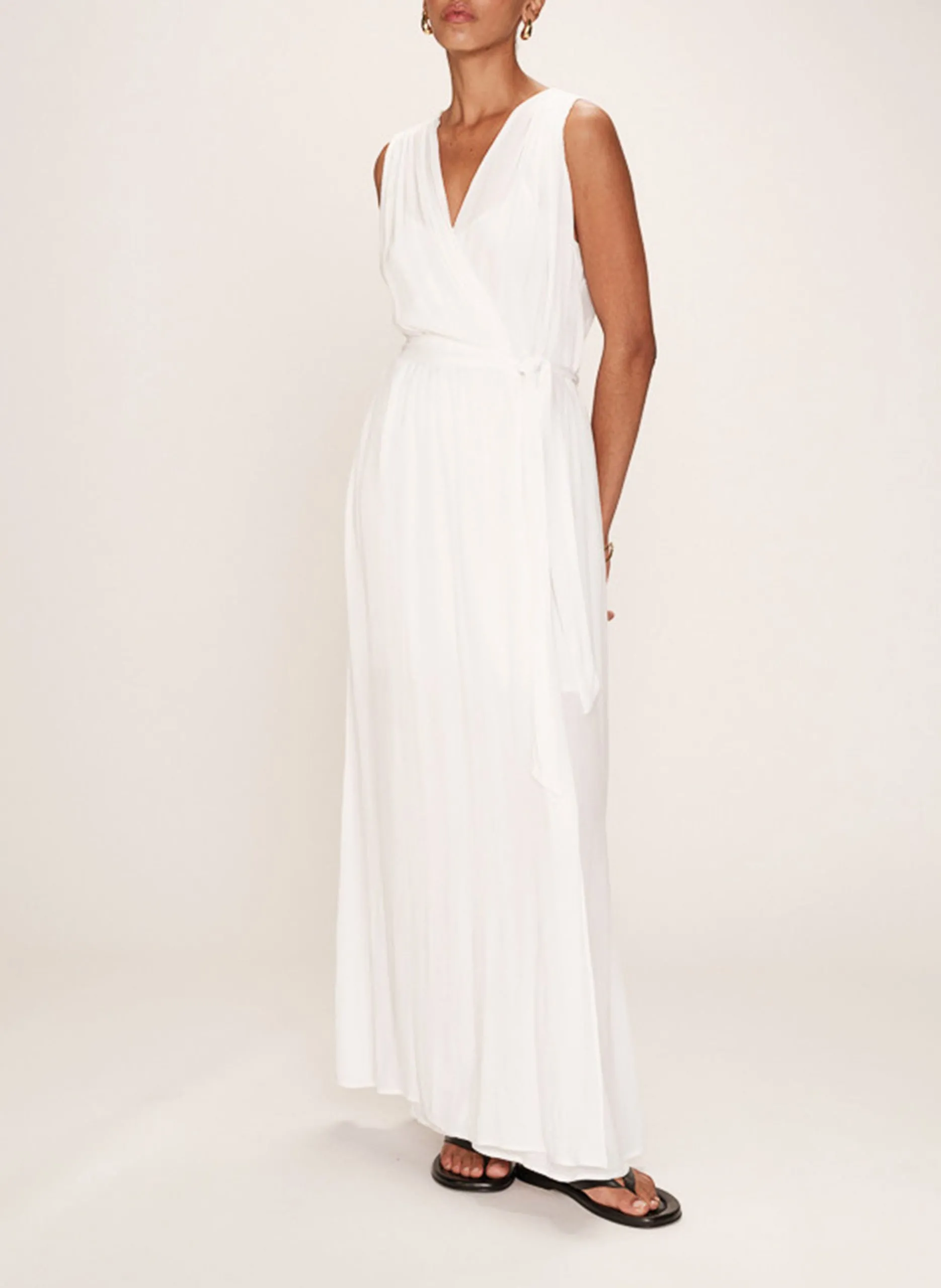 Robe longue col V Blanc REGIS