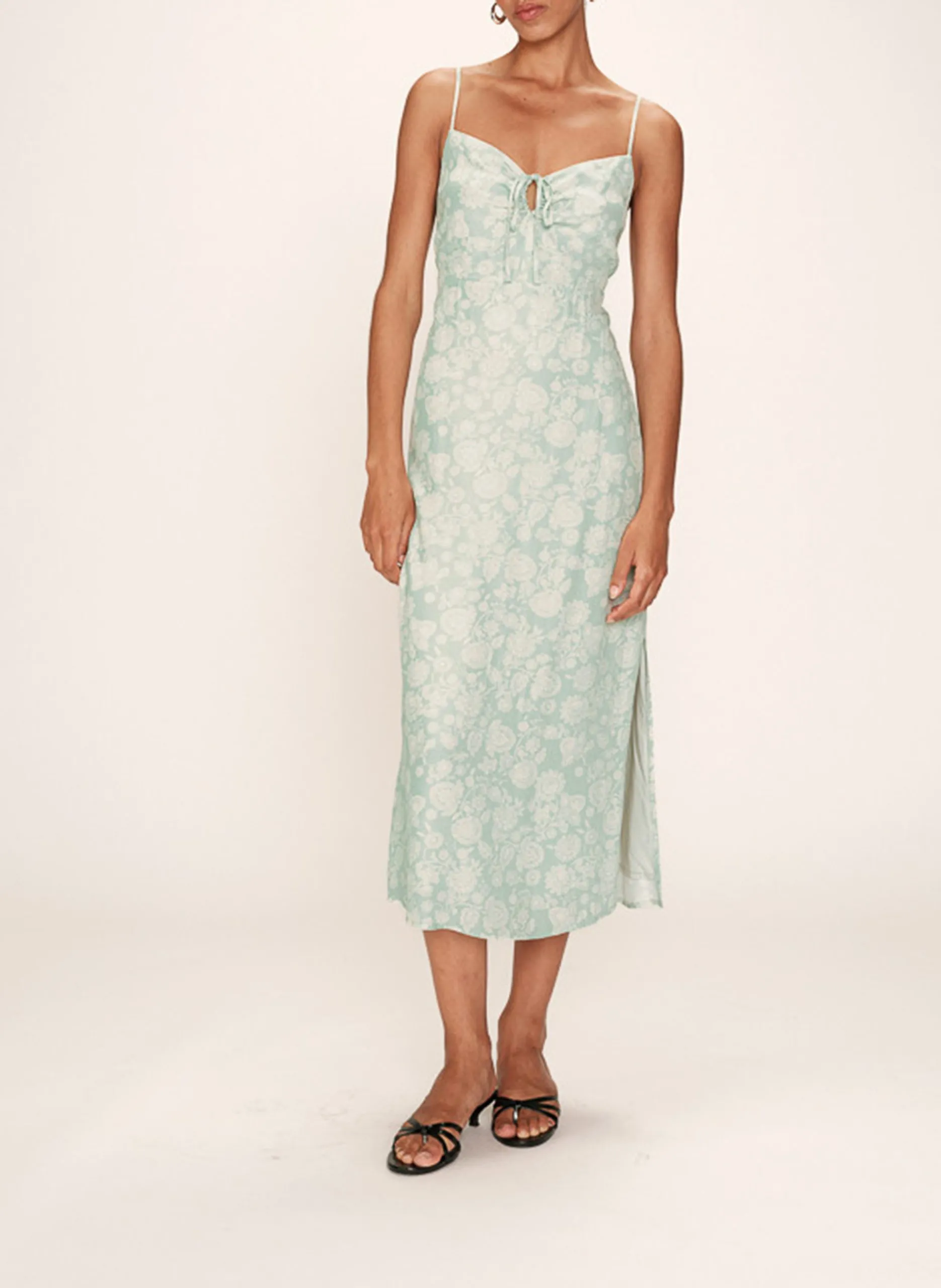 Robe longue col V imprimée Vert RETINA