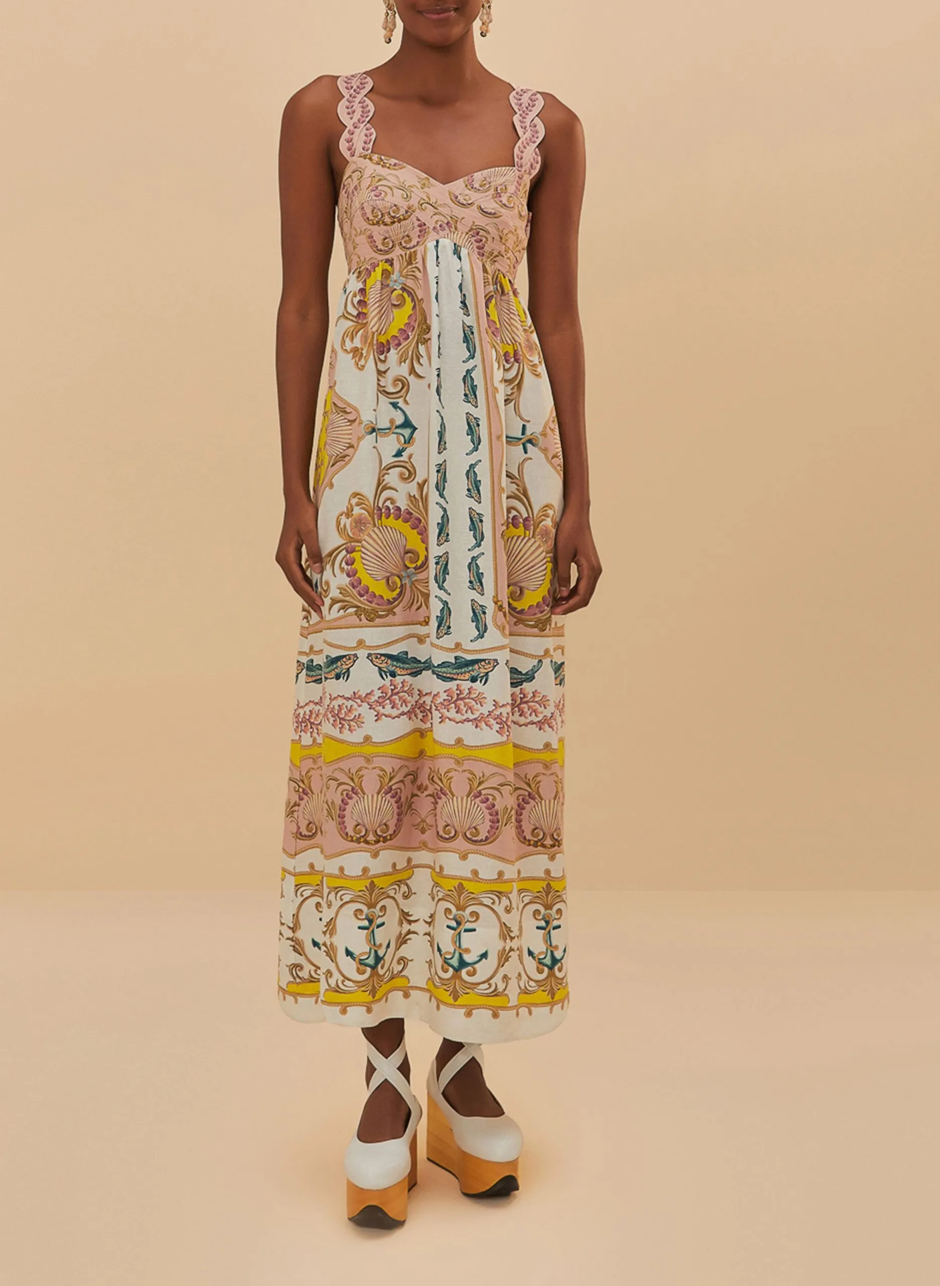 Robe longue en lin mélangé imprimé Multicolore