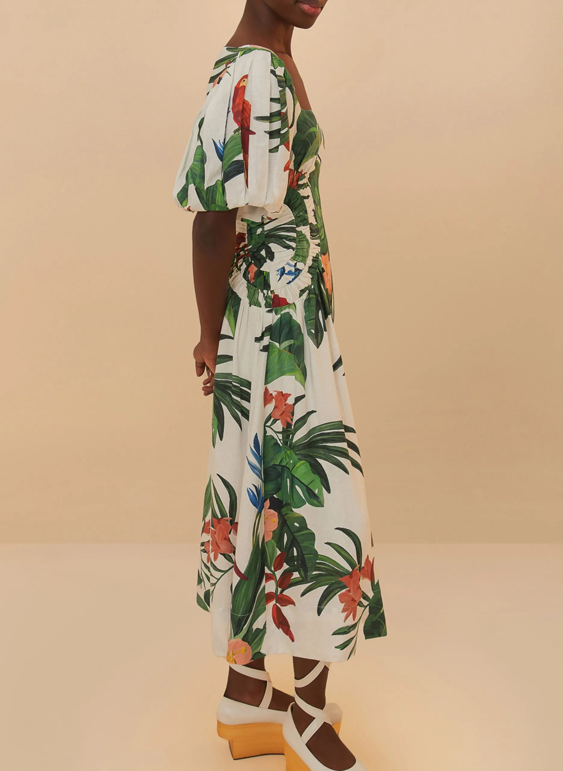 Robe longue en lin mélangé imprimé Blanc